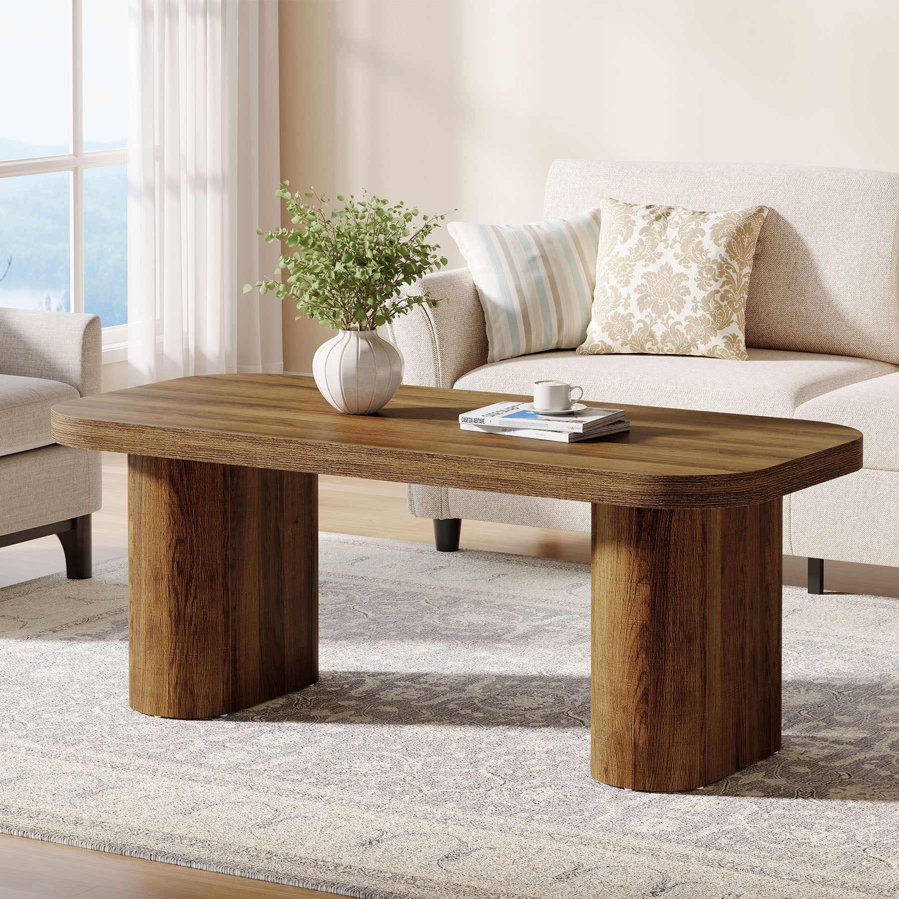 Table basse moderne de 120 cm, Table de salon robuste de style champêtre
