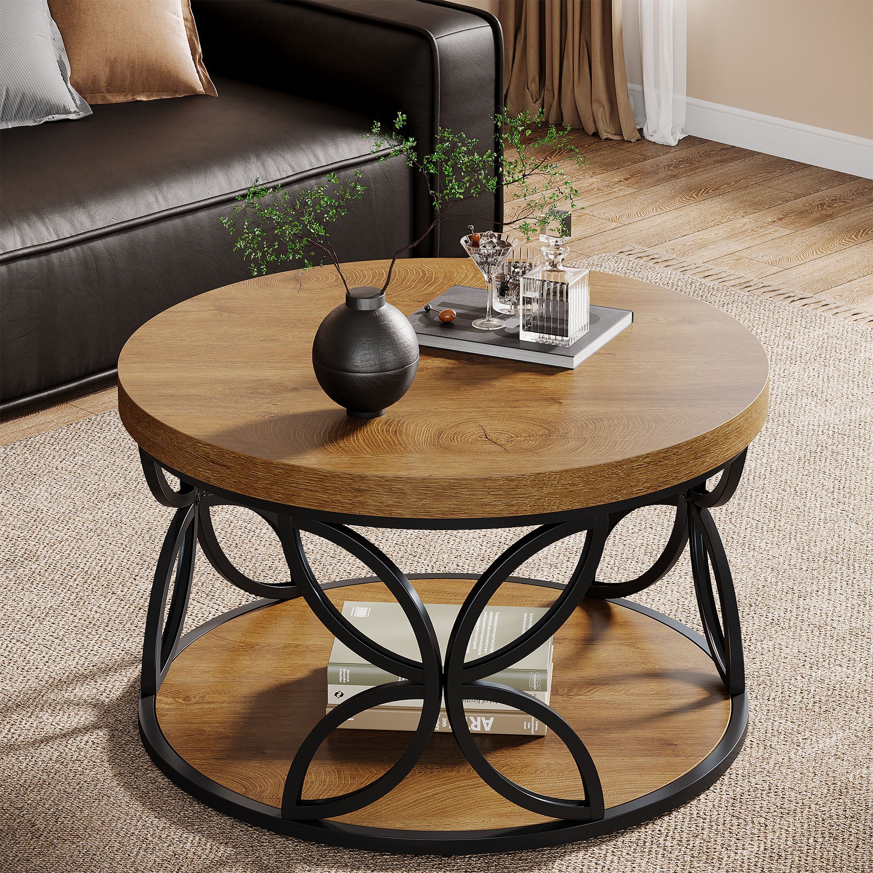 Tribesigns Table Basse Ronde de 80 cm avec Espace de Rangement, Table de Salon à 2 Niveaux