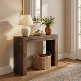 Tribesigns Console étroite de 105 cm, Table d'entrée aspect bois Table basse stable à double piètement pour l'entrée et le salon 3