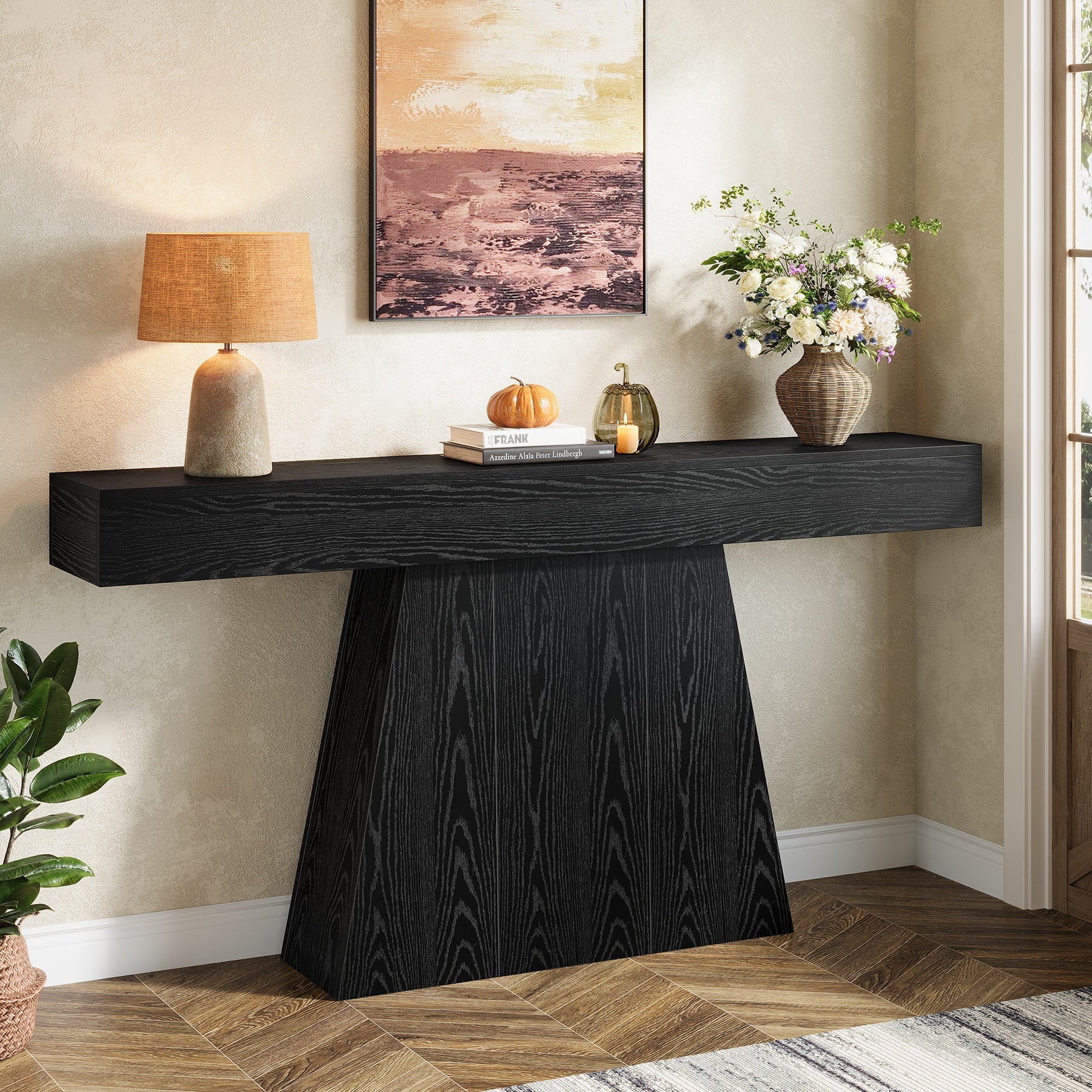 Tribesigns Console de 160 cm, Table d'entrée étroite de style campagnard avec piètement trapézoïdal