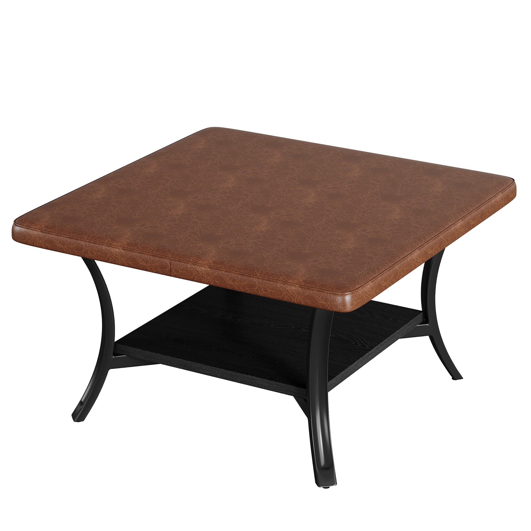 Tribesigns Table basse carrée pour salon, Revêtement en similicuir pouf rembourré avec étagère 80 cm