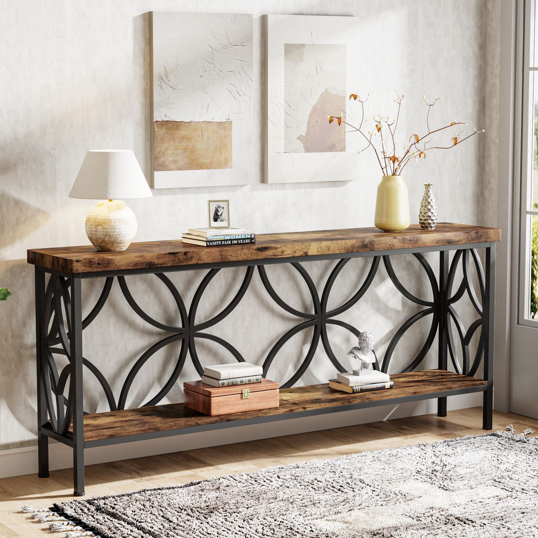 Tribesigns Console à 2 niveaux 160 cm, Table de canapé industrielle derrière le canapé