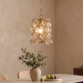 Luminaire suspendu moderne avec cristaux de verre effet vague et douille E27, Suspension dorée 17,5 x 17,5 x 30 cm, pour îlot de cuisine salle à manger et couloir [Classe énergétique E] 3