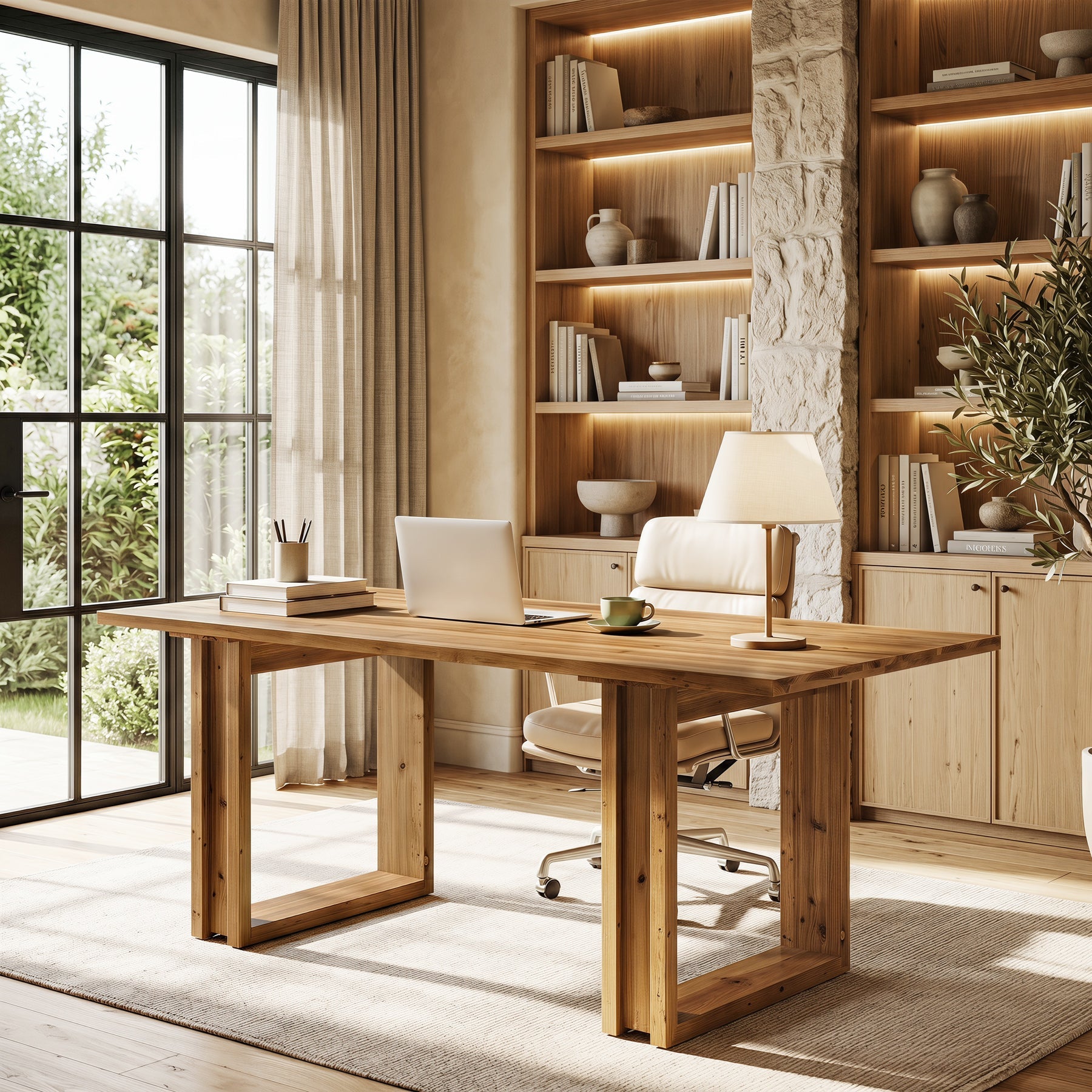 Bureau en bois massif de 160 cm, Grande table de bureau à domicile en bois de sapin Bureau de direction de style champêtre