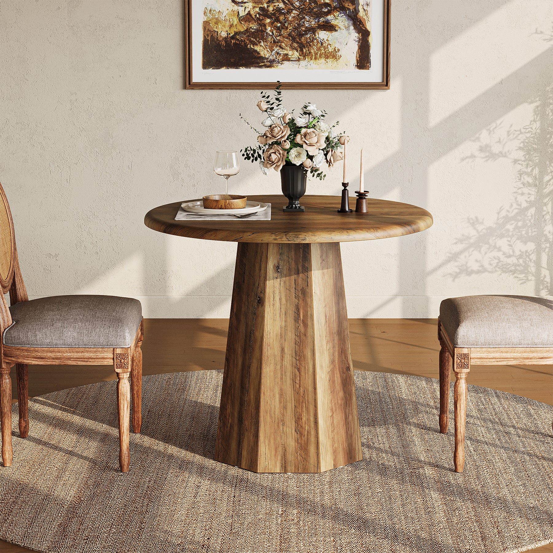 Table de salle à manger ronde Tribesigns 80 cm pour 2 à 4 personnes, Petite table de cuisine avec cadre robuste