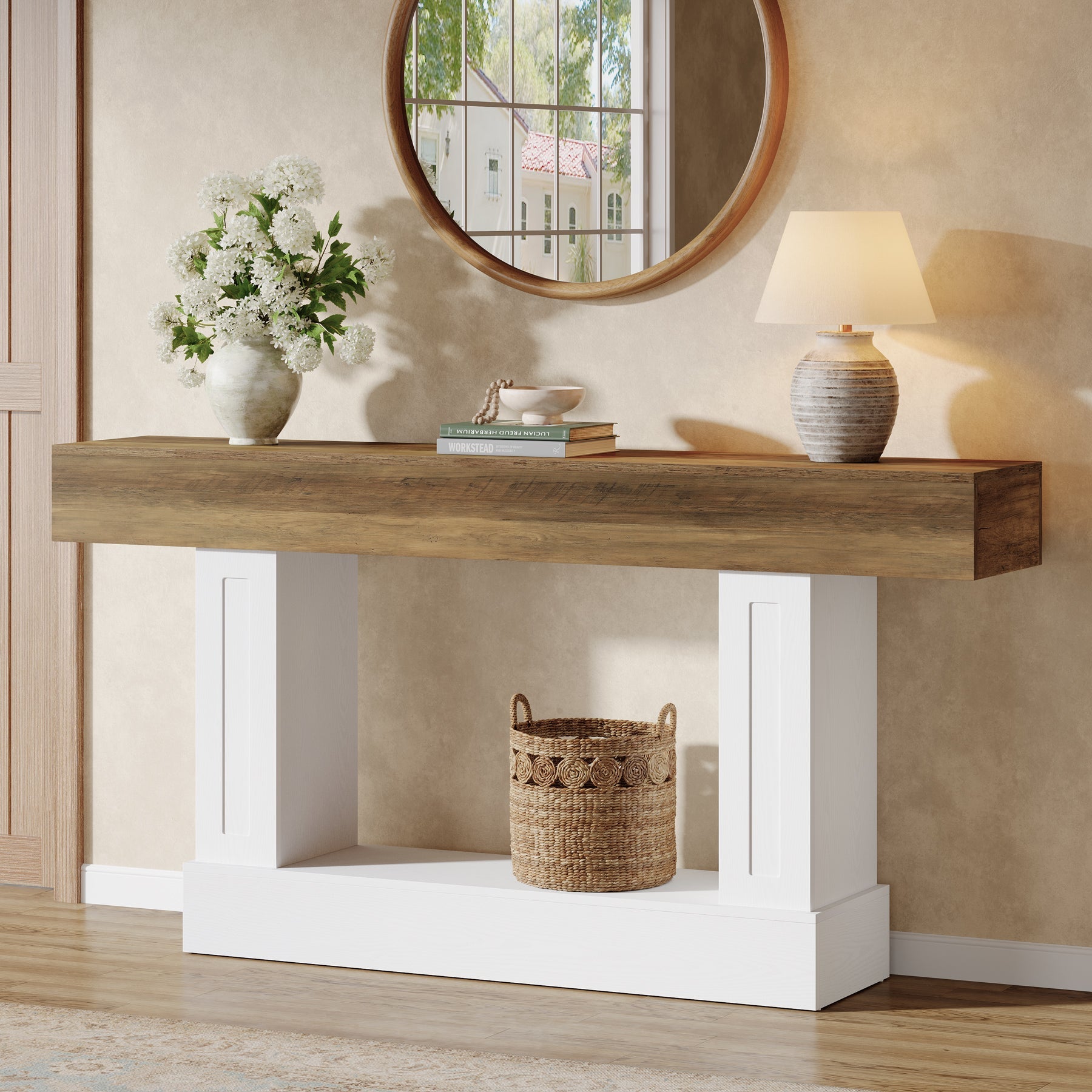Tribesigns Console rustique de 160 cm avec rangement ouvert, Table d'appoint étroite pour entrée et salon
