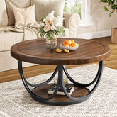 Tribesigns Table basse ronde de 80 cm avec étagère, Table de salon à deux niveaux de style industriel avec structure en métal 3