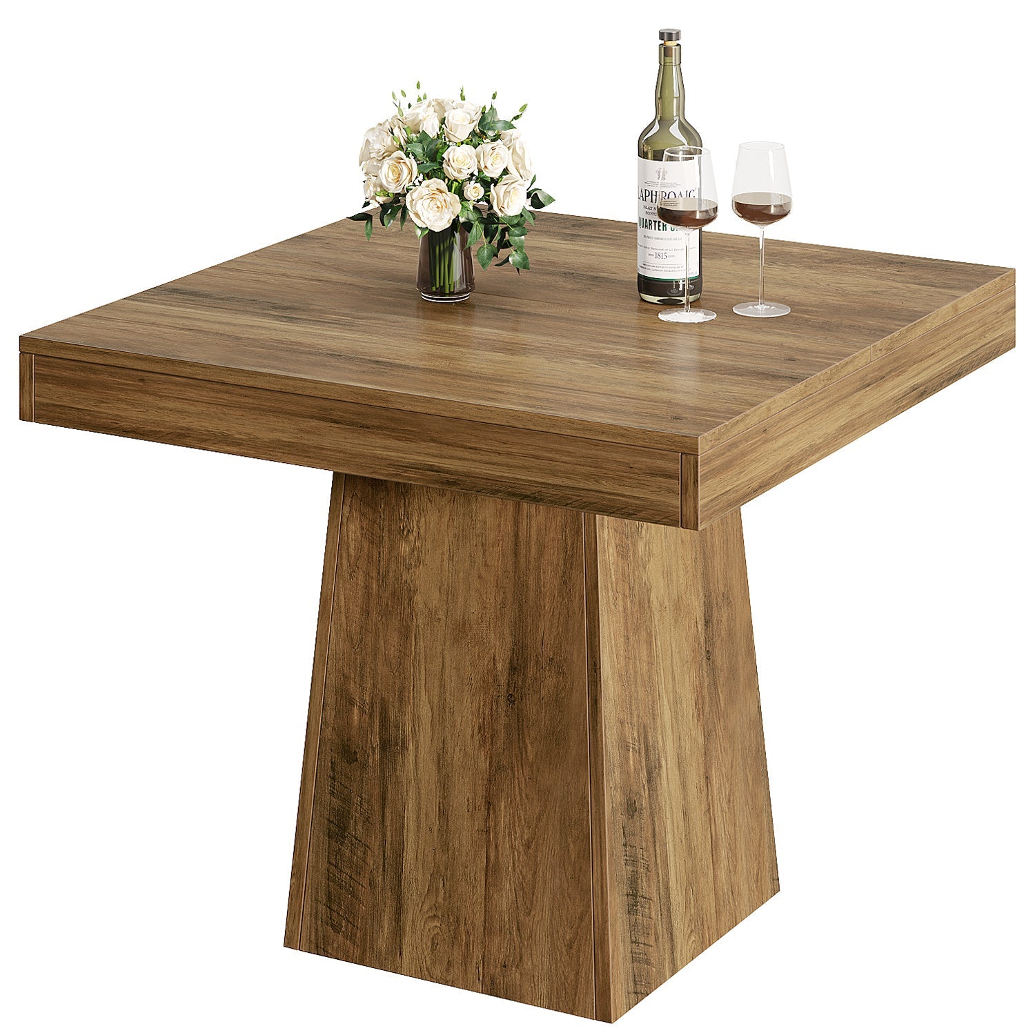 Tribesigns Table de salle à manger carrée de 80 cm pour 4 personnes, Style champêtre avec piètement à colonnes couleur marron