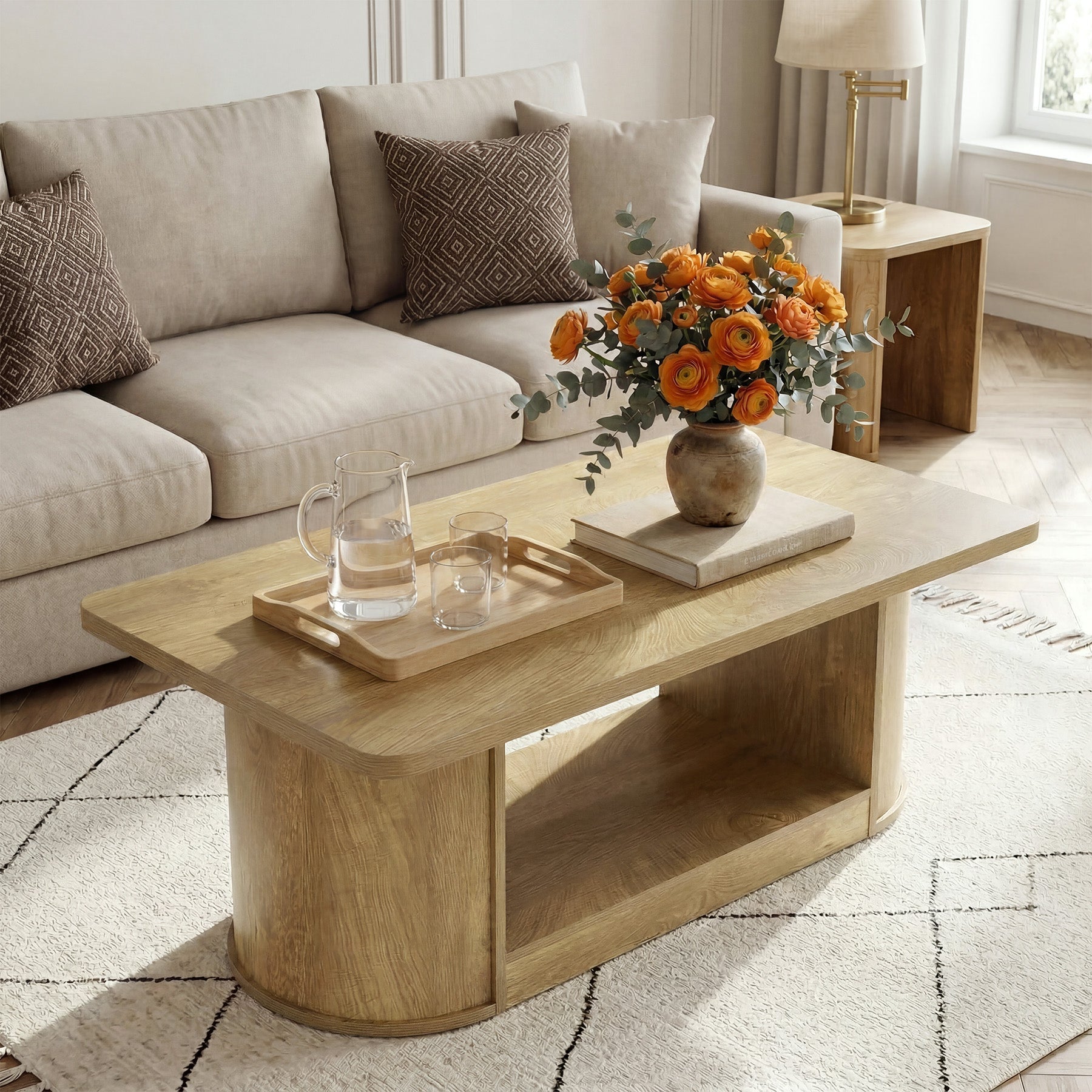 Tribesigns Table basse 120 cm, Style moderne avec étagère table rectangulaire à 2 niveaux pour salon avec rangement