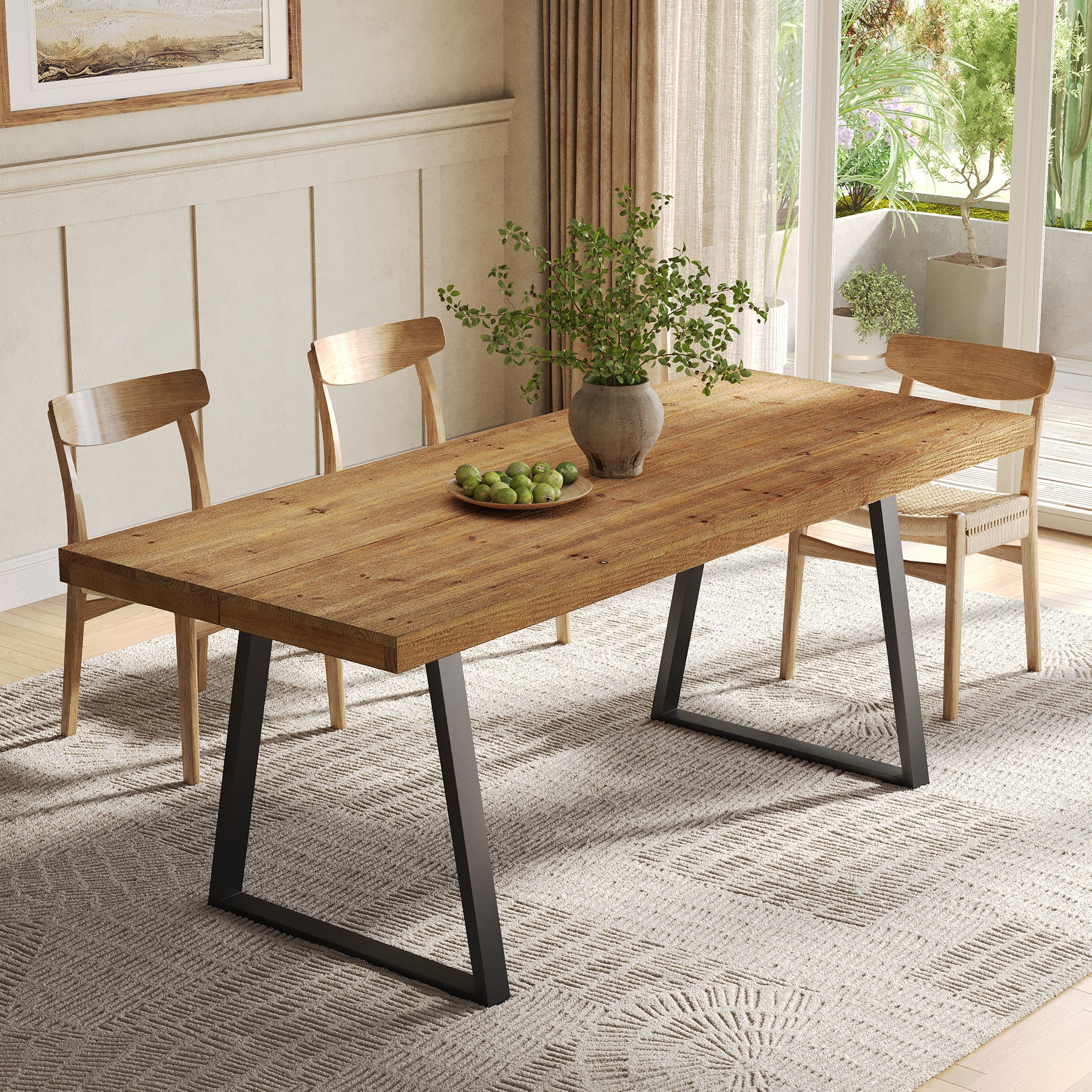 Tribesigns Table de salle à manger industrielle de 160 cm, Rectangulaire en bois massif