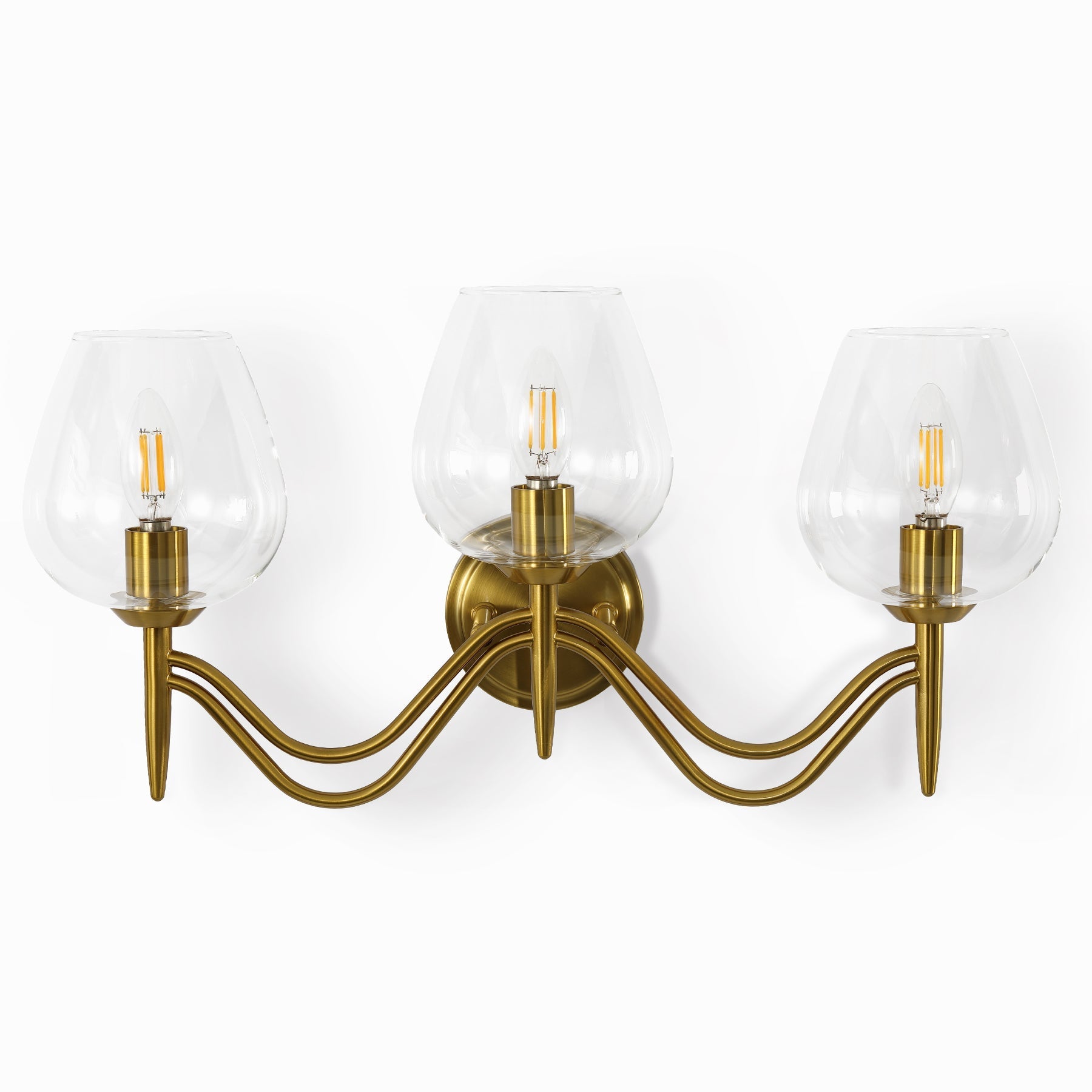 Applique murale de salle de bain à 3 lumières 58 cm en laiton avec miroir et verre transparent, douille E14