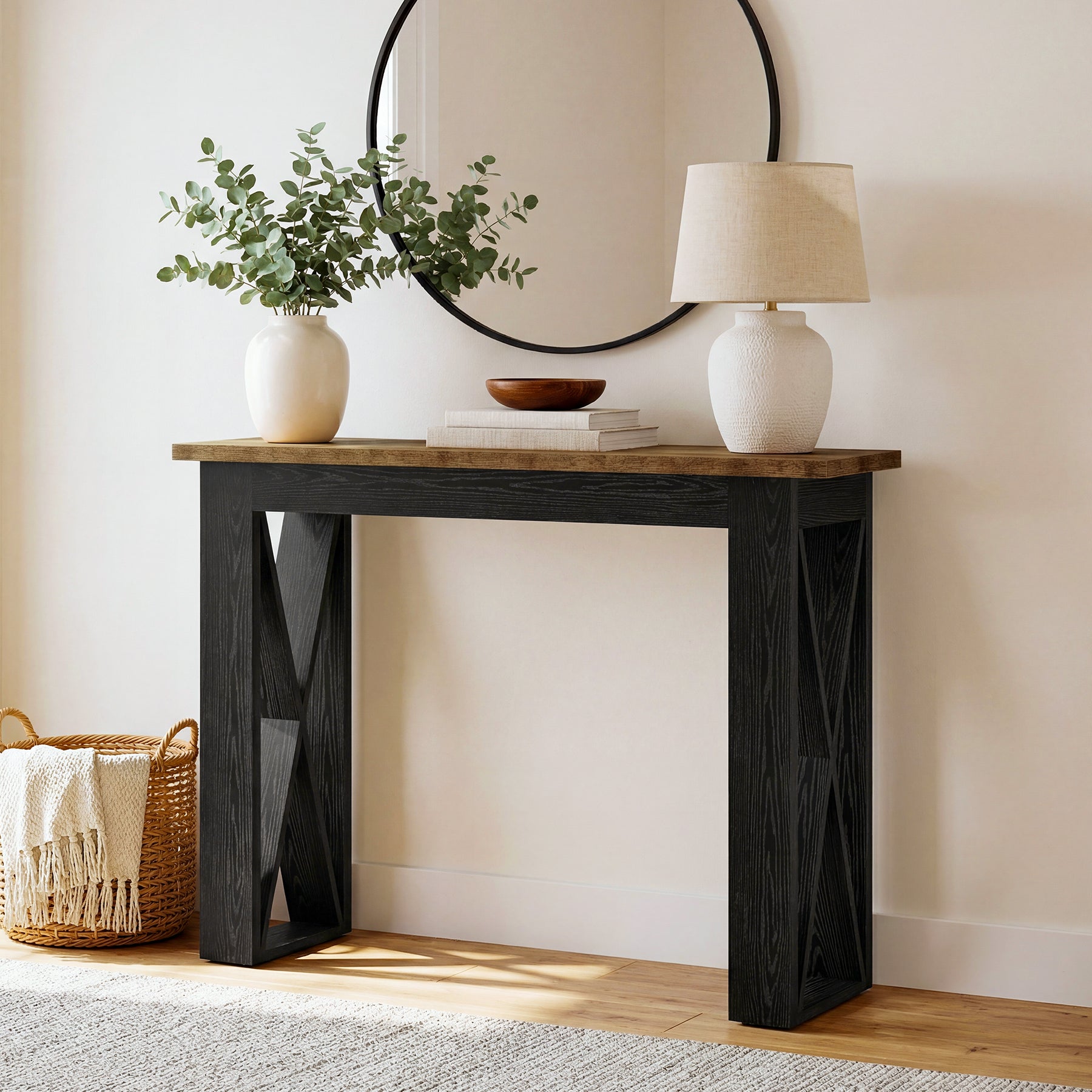 Tribesigns Console étroite 105 cm, Table d'entrée style industriel avec étagère de rangement