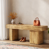 Banc d'entrée en bois massif de 119 cm, Style rustique avec assise épaisse 3