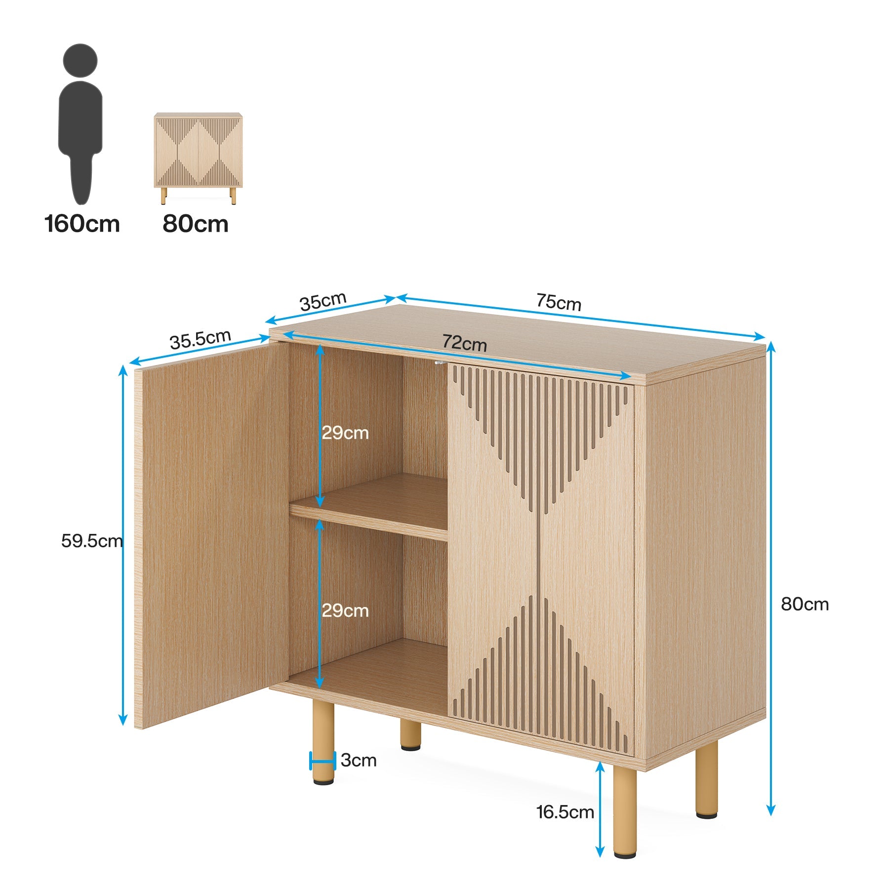 Tribesigns Meuble de rangement, Buffet en bois Armoire buffet avec portes pour salon