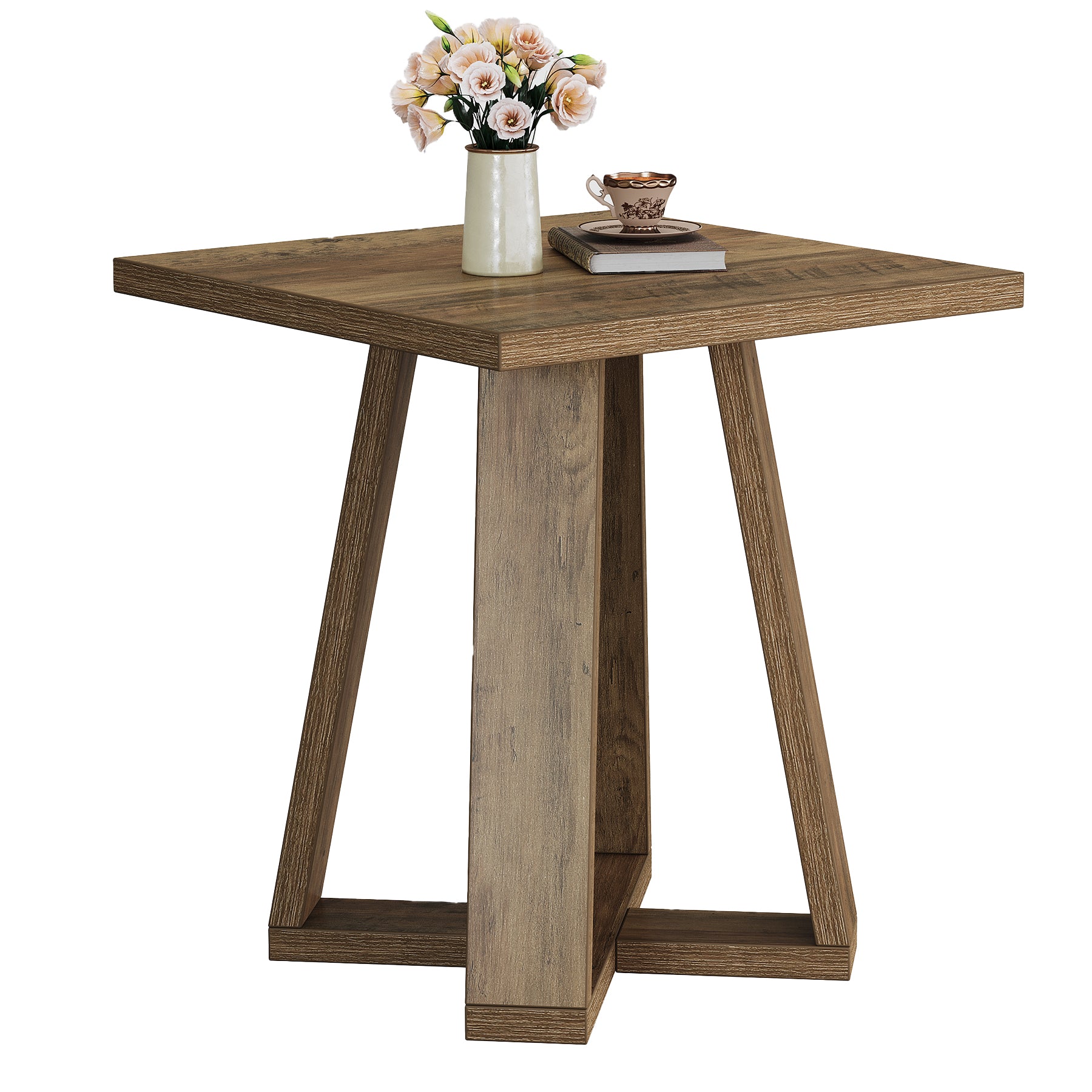 Tribesigns Table d'appoint carrée, Style champêtre piètement en croix, Table d'appoint multifonctionnelle