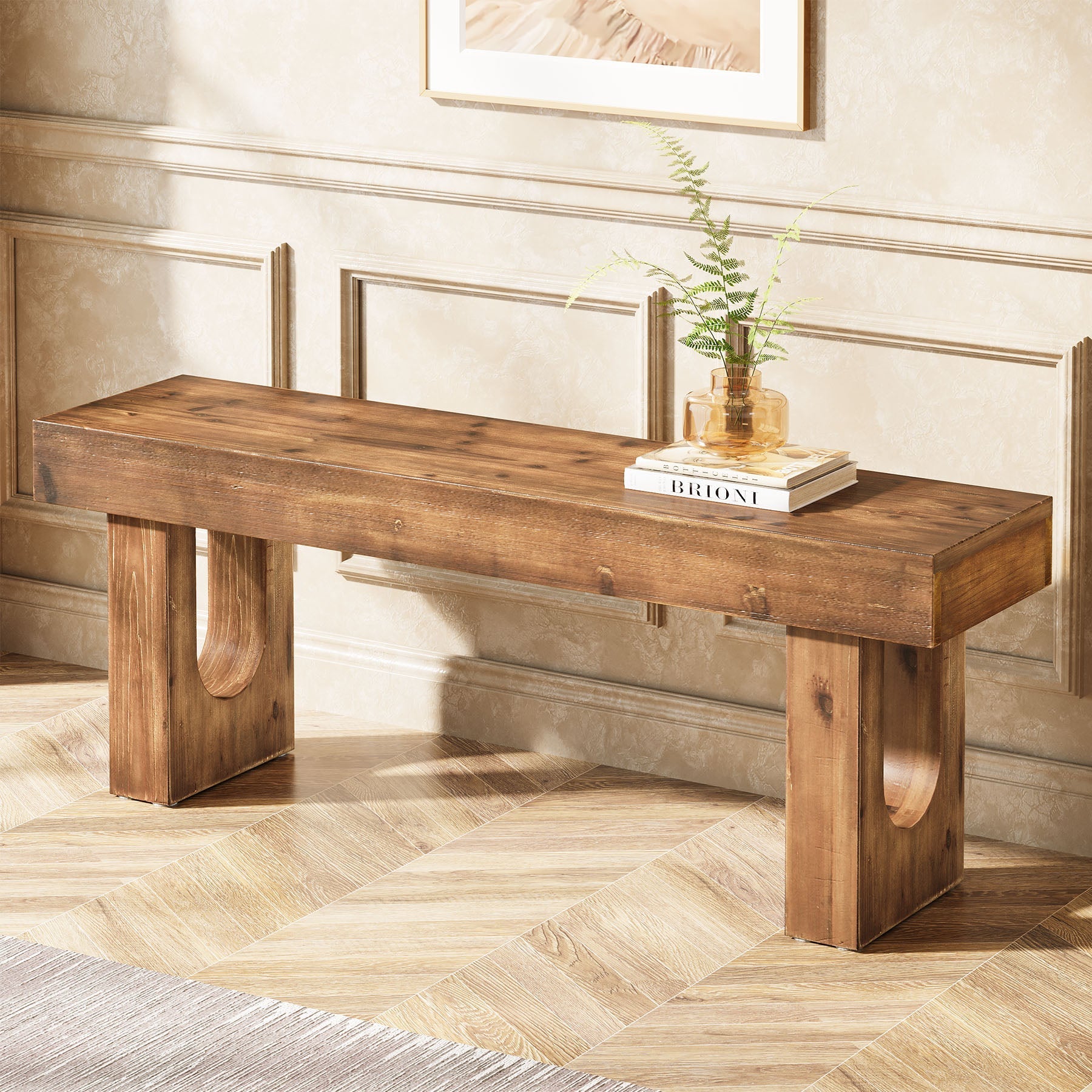 Tribesigns Banc de 120 cm en bois massif, Banc d'entrée en pin avec un piètement robuste en forme de U