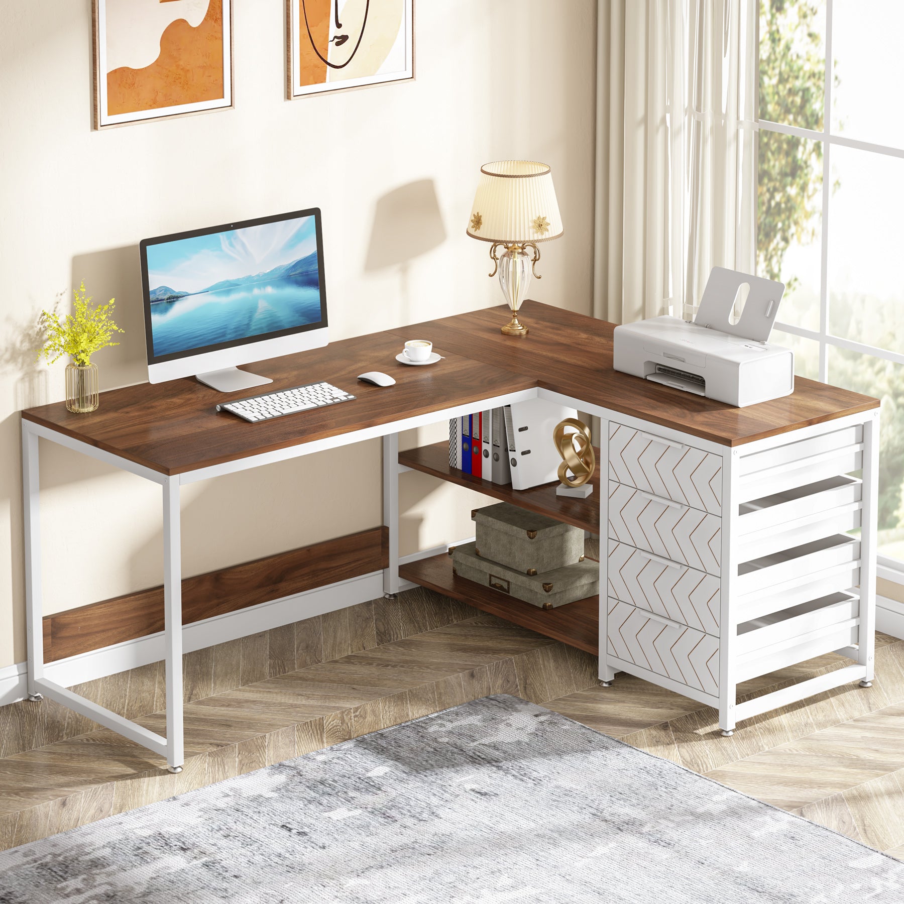 COSTWAY Bureau Informatique de 140 cm, avec 2 Tiroirs COSTWAY Bureau Informatique de 140 cm, avec 2 Tiroirs