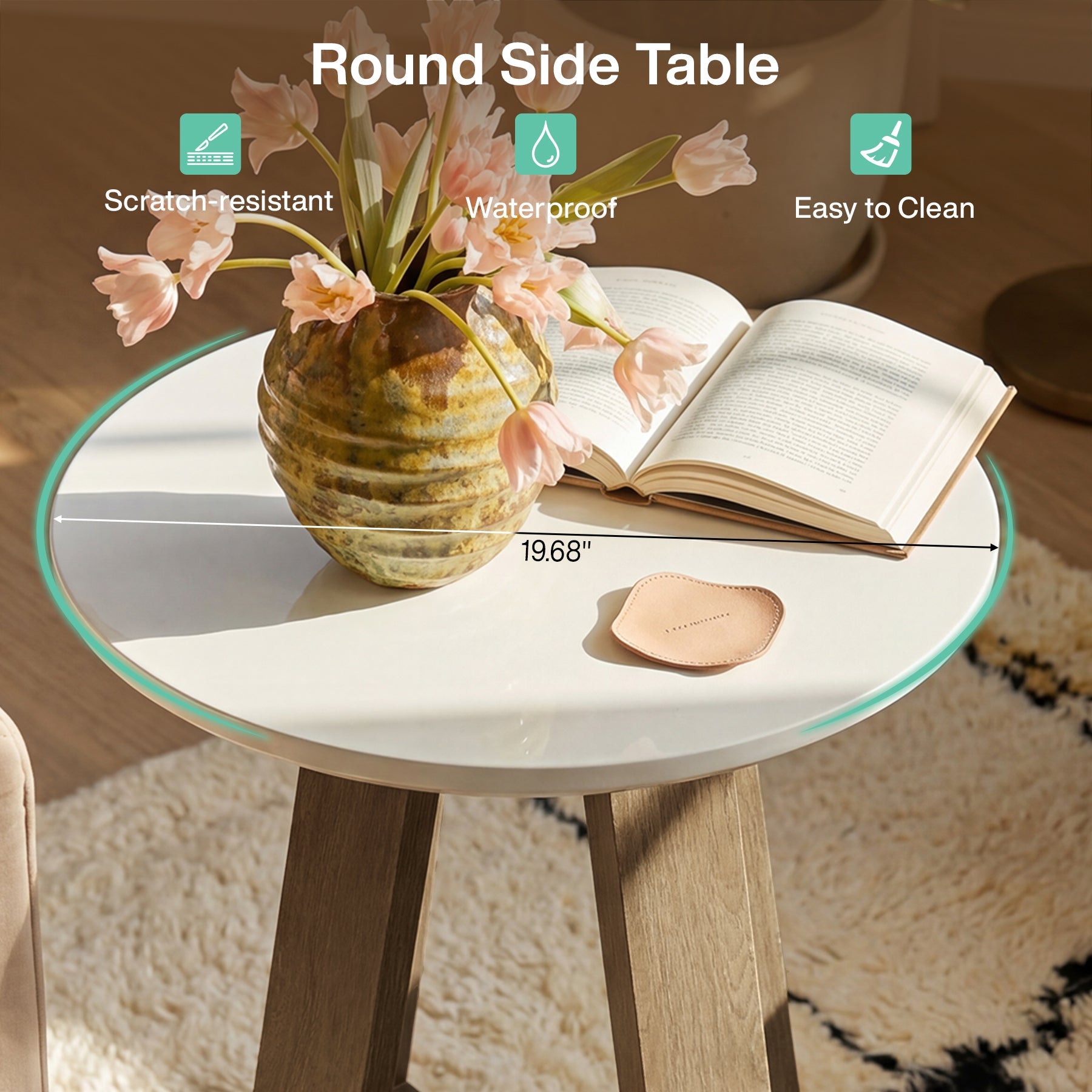 Tribesigns Table d'appoint ronde 50 cm, Table de chevet moderne blanche pour salon et chambre