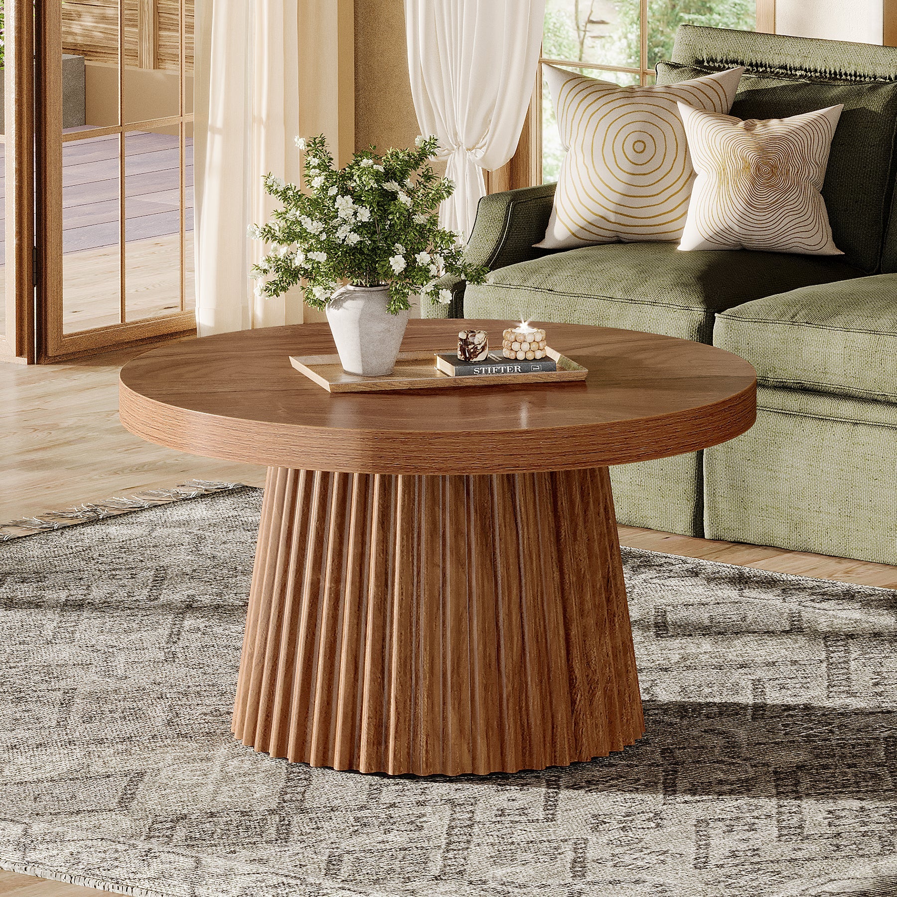 Tribesigns Table basse ronde de 80 cm de diamètre, Style champêtre table d'appoint stable