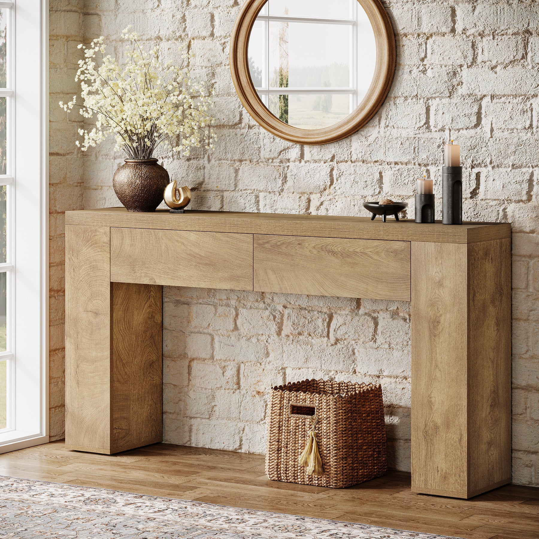 Tribesigns Table console 160 cm, Table basse d'entrée étroite avec 2 tiroirs
