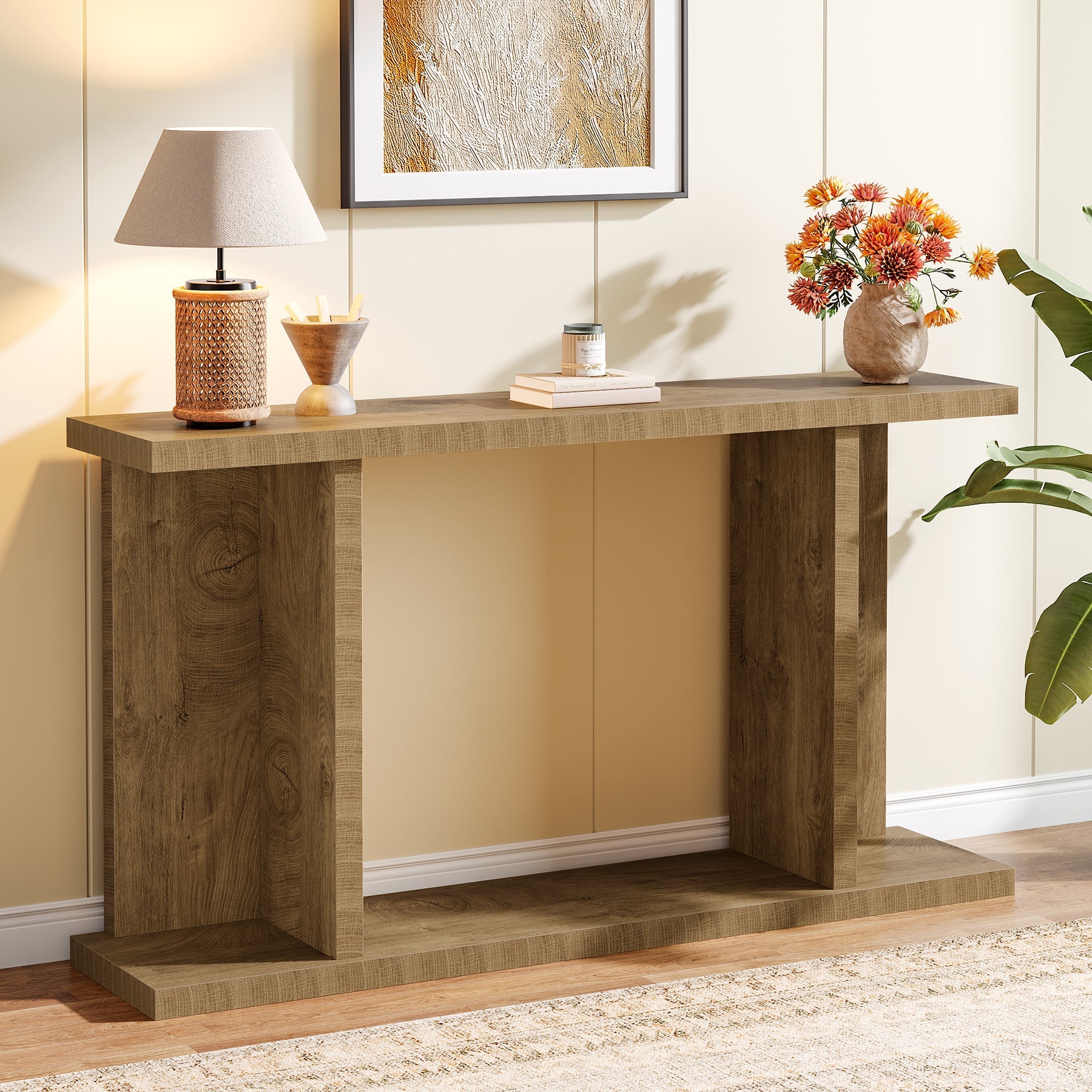 Tribesigns Console de 140 cm de long, Style campagnard console étroite à deux niveaux avec piètement