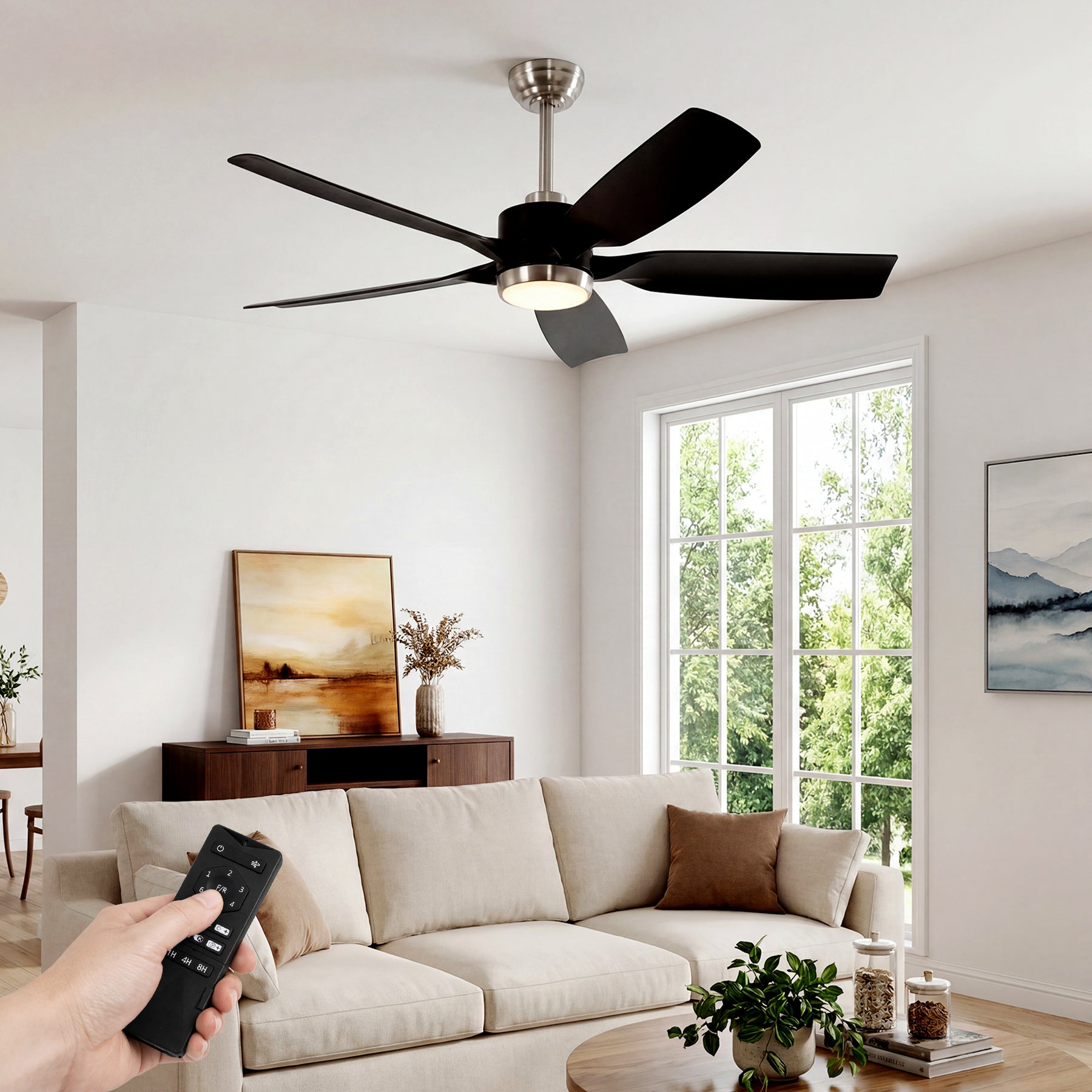 Tribesigns Ventilateur de plafond avec éclairage, Ventilateur de plafond LED avec télécommande moteur CC réversible 5 pales