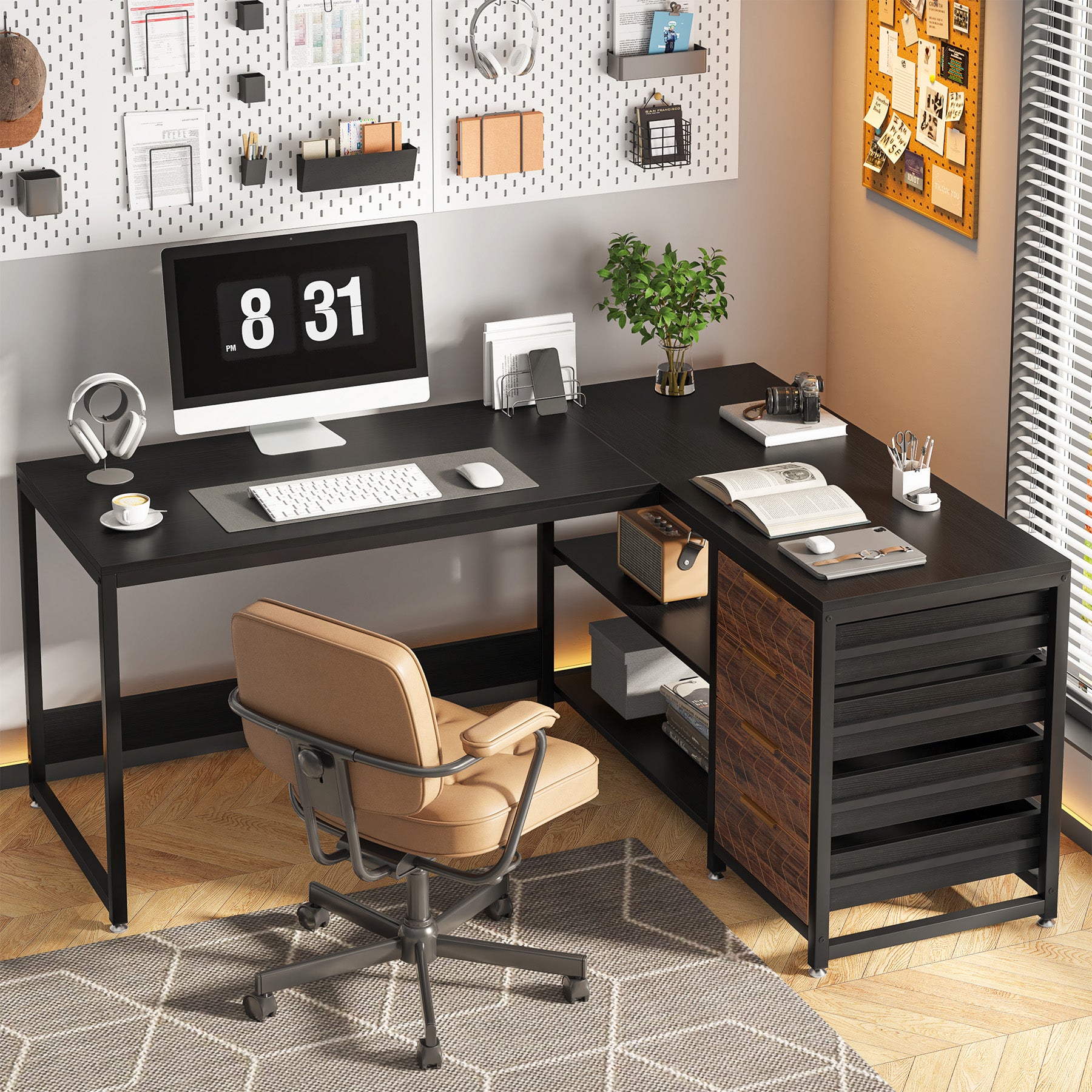 Tribesigns Bureau en L, Bureau d'angle avec étagères réversible