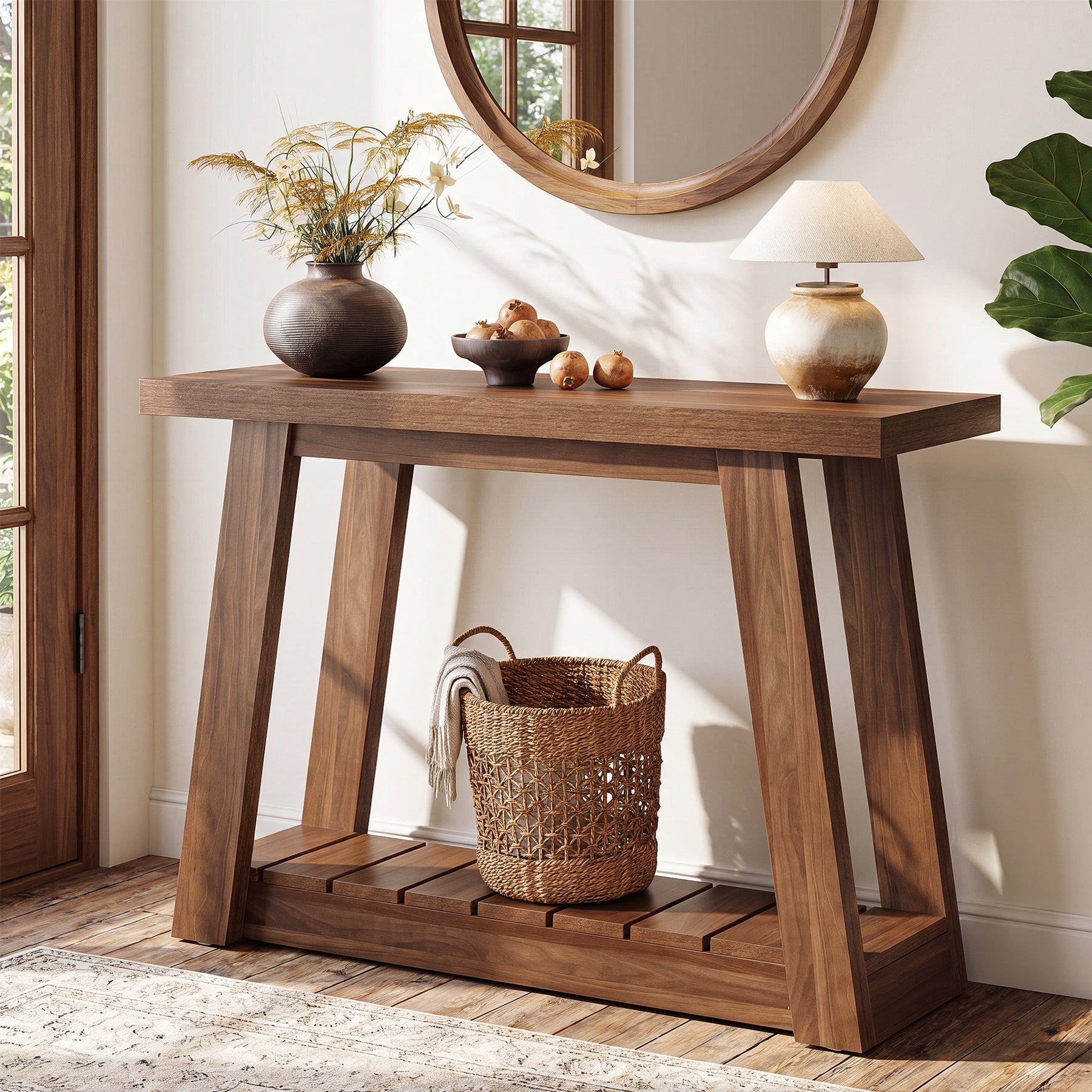 Tribesigns Console étroite de 105 cm, Table d'entrée avec deux étagères et espace de rangement ouvert