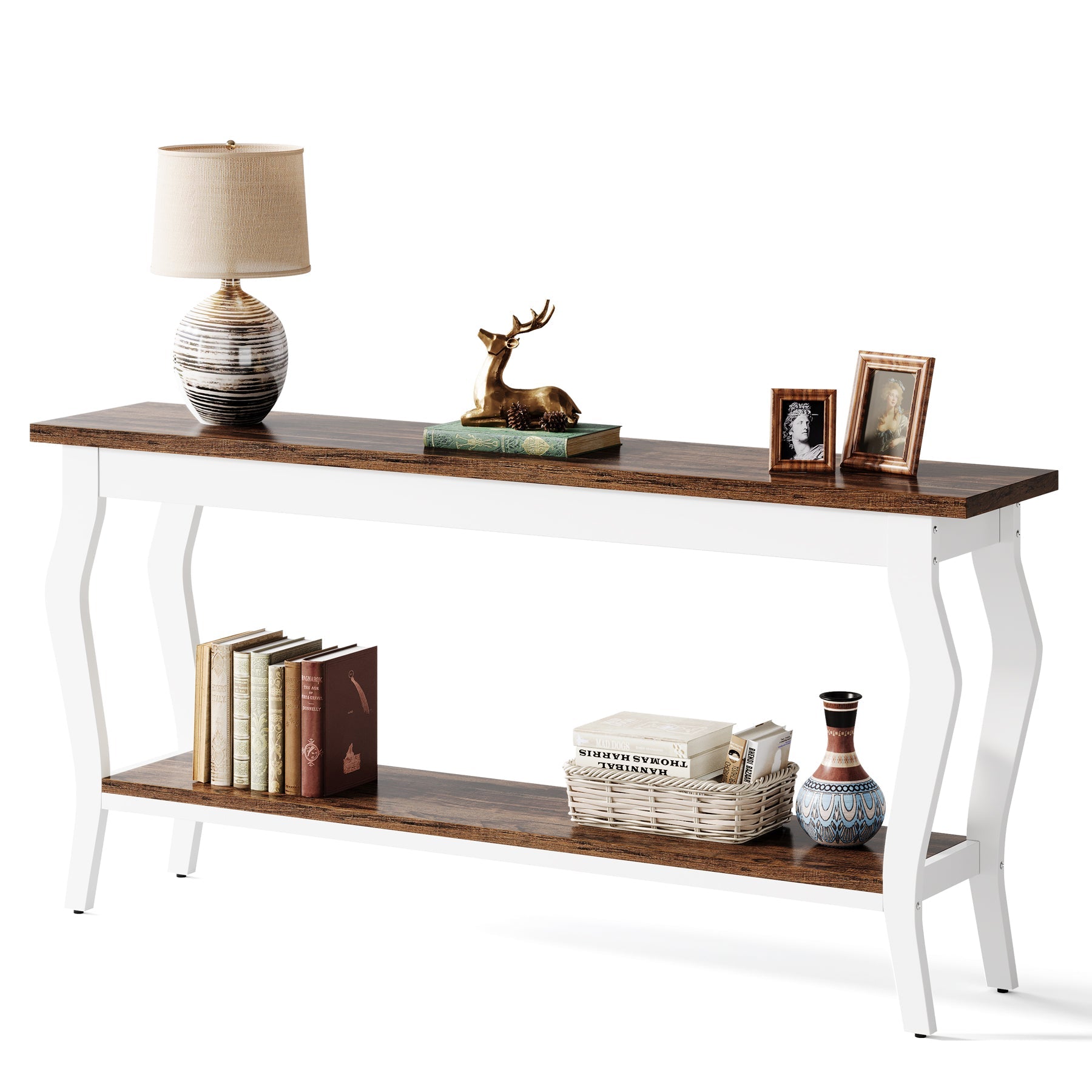 Tribesigns Console de 180 cm, Table d'appoint vintage avec espace de rangement à 2 niveaux