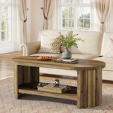 Tribesigns Table basse ovale 120 cm avec compartiment de rangement, Table de salon maison de campagne avec pied rainuré 3