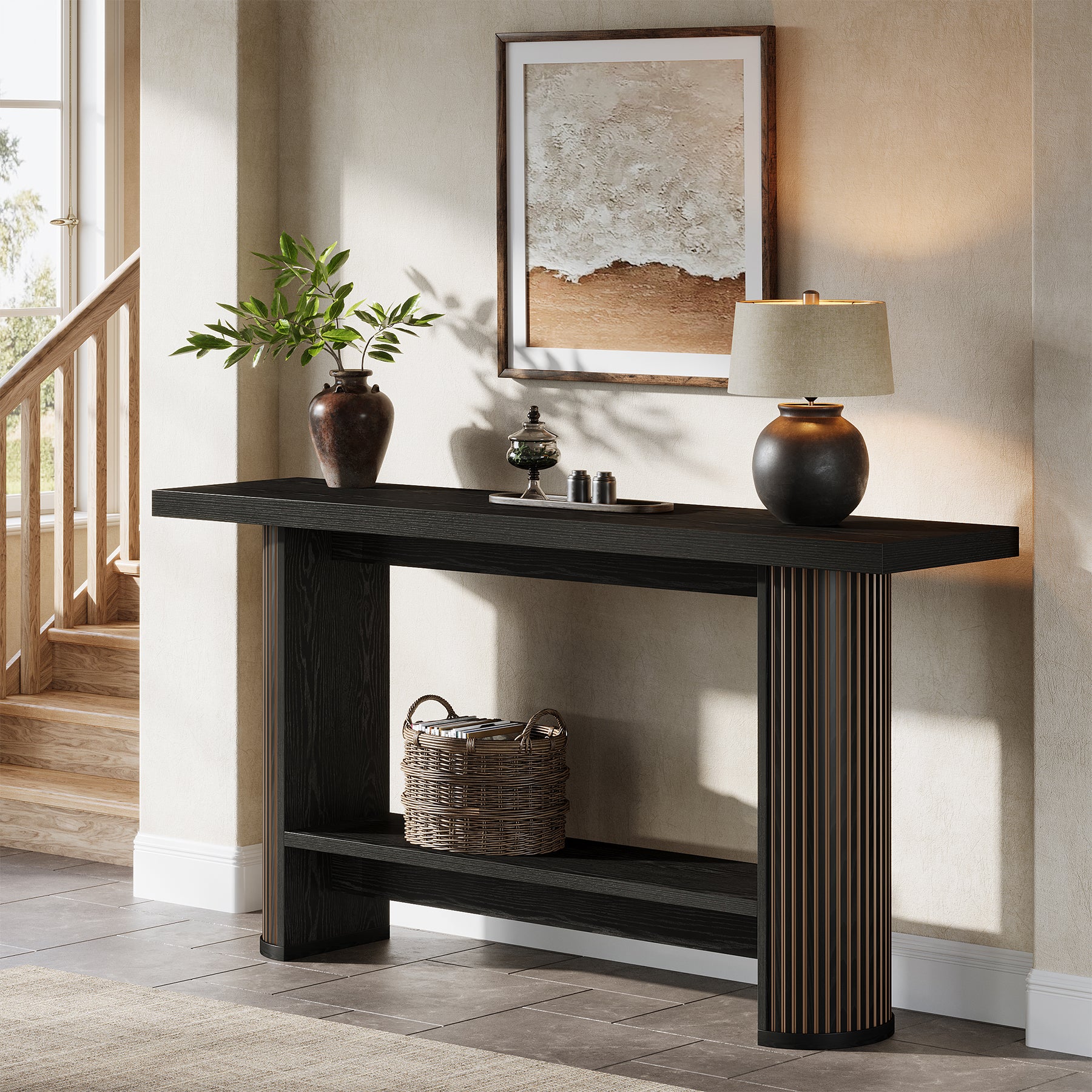 Tribesigns Console de style maison de campagne de 140 cm, Table étroite pour couloir et canapé