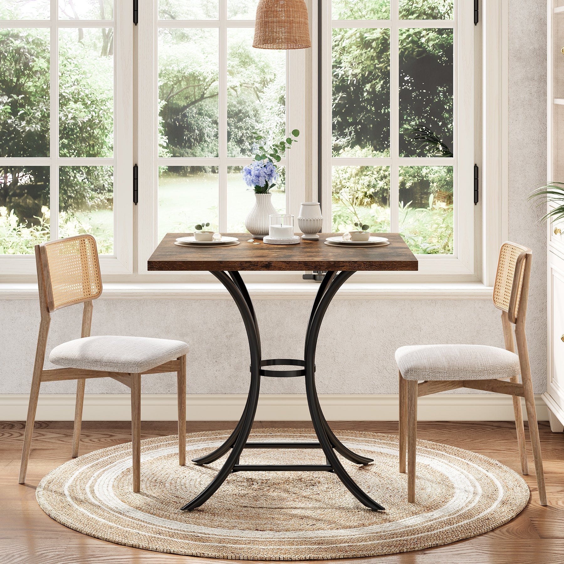 Tribesigns Petite table à manger pour 4 personnes, Table de cuisine carrée de style campagnard de 80 cm