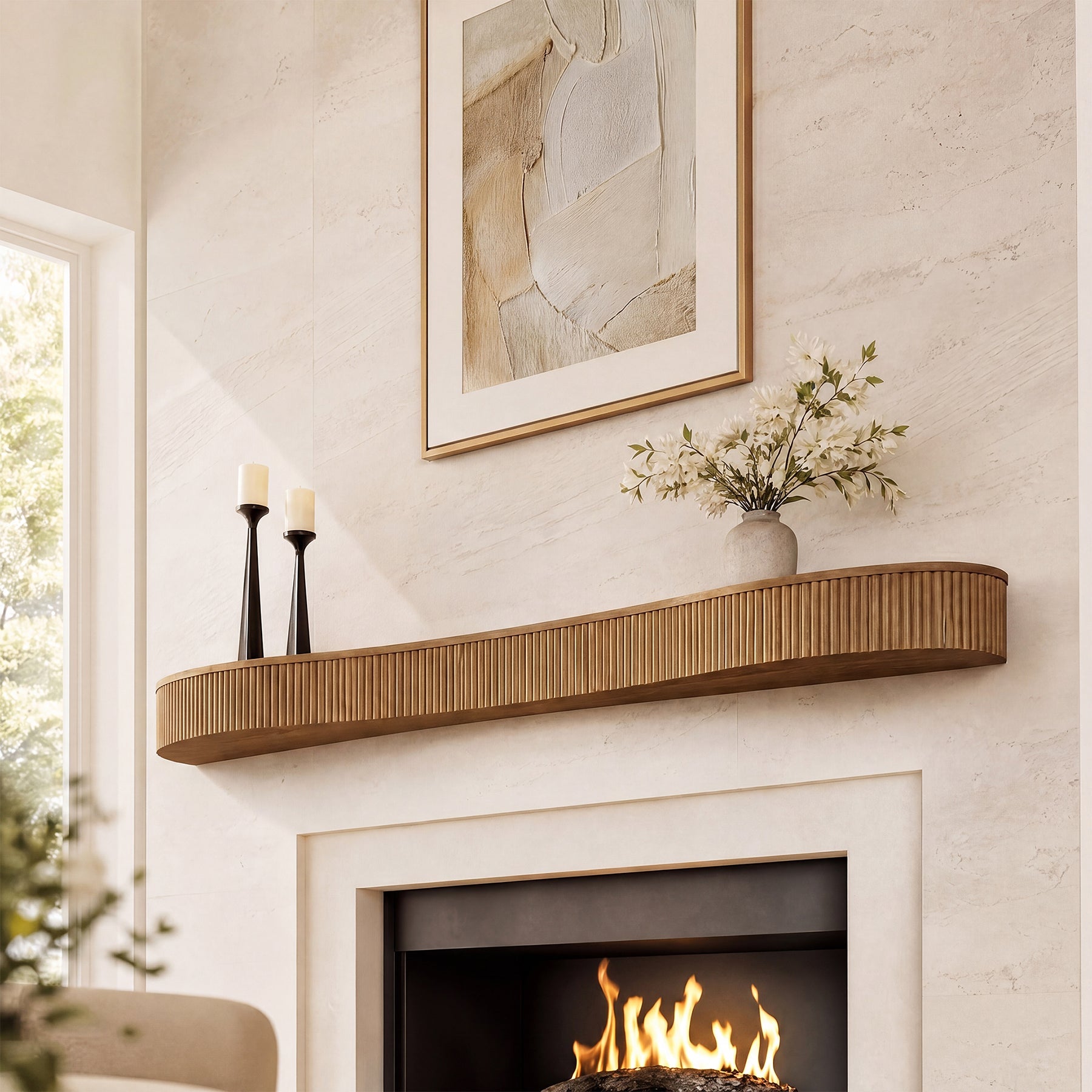Tribesigns Étagère de cheminée flottante en bois massif 180 cm avec motif rainuré