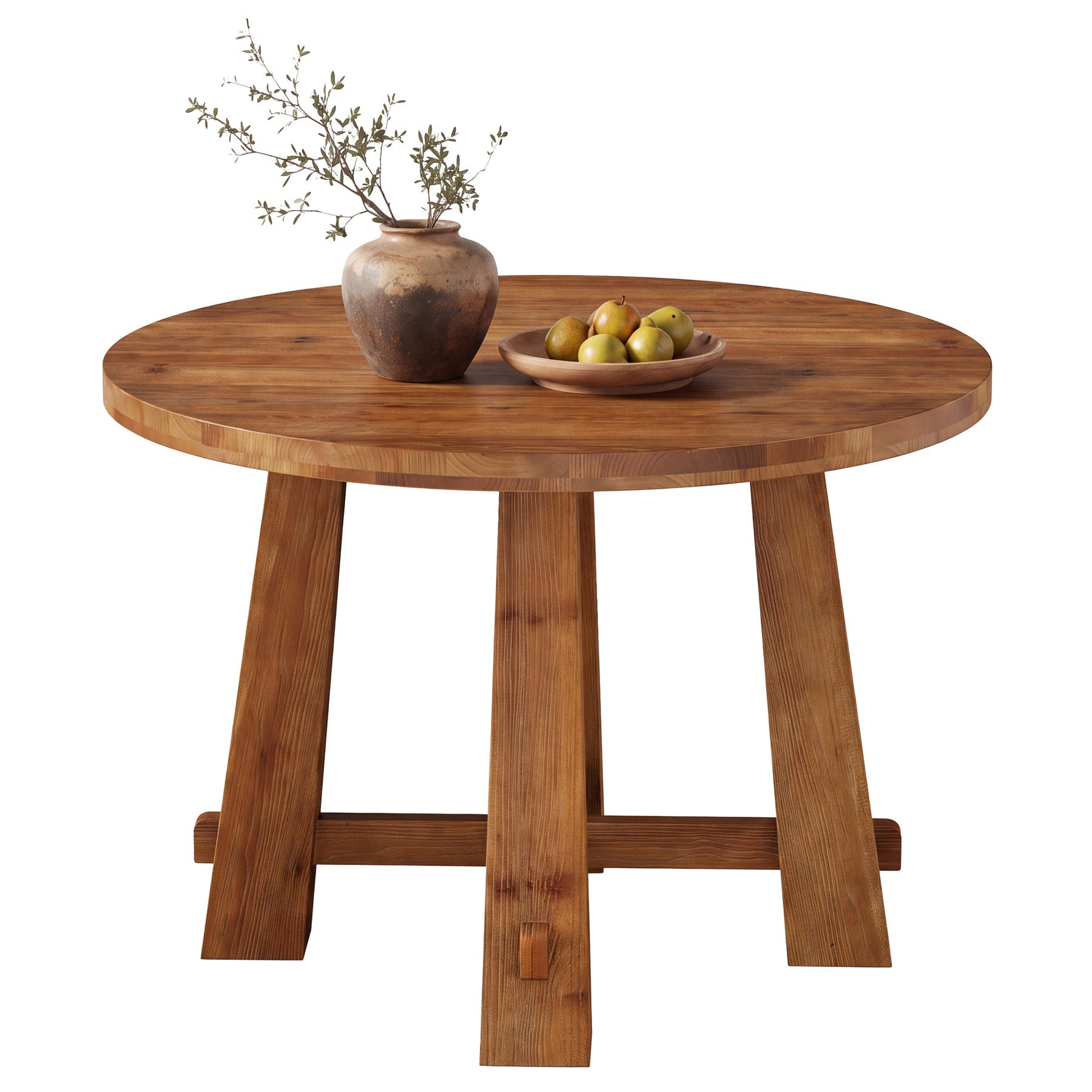 Tribesigns ronde massief houten eettafel 100 cm, landelijke keukentafel met kruisframe voor 2–4 personen