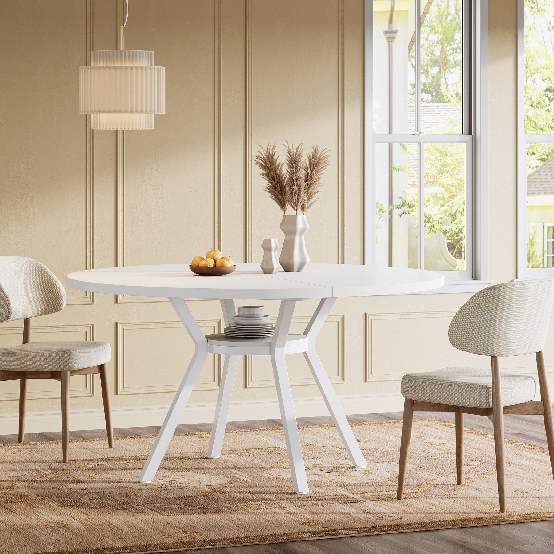 Tribesigns Table à manger ronde, Table de cuisine moderne de 120 cm pour 4 personnes