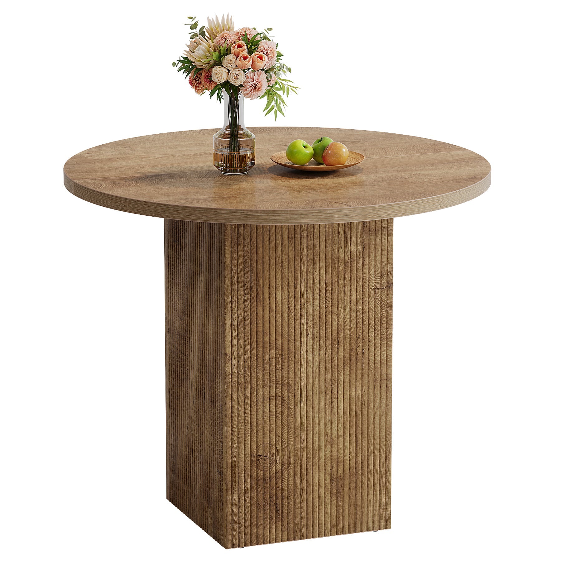 Tribesigns Table de conférence ronde de 80 cm, Table de bureau avec base nervurée en marron pour les petits espaces