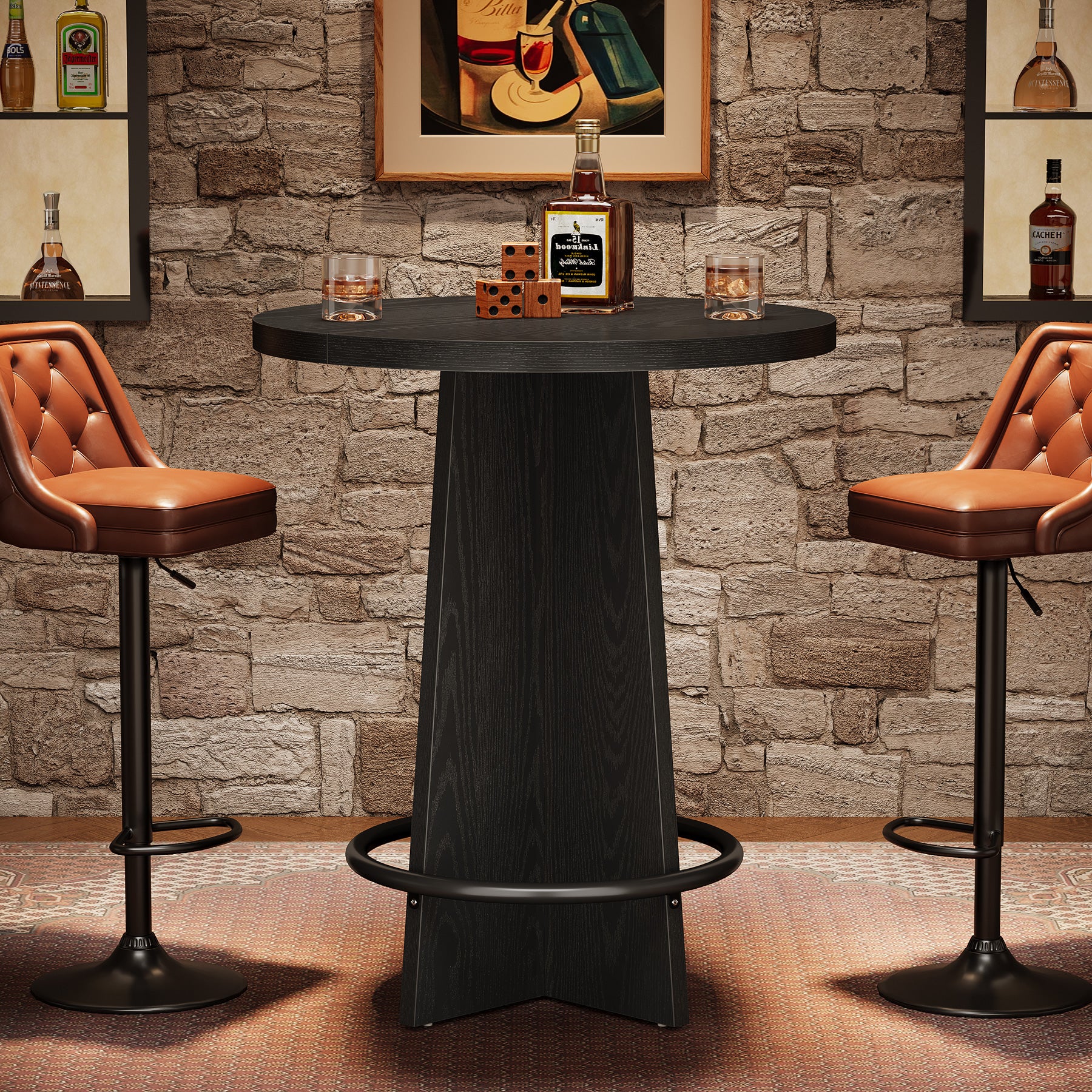 Tribesigns Table de bar de 80 cm, Table de pub en bois avec repose-pieds annulaire en métal