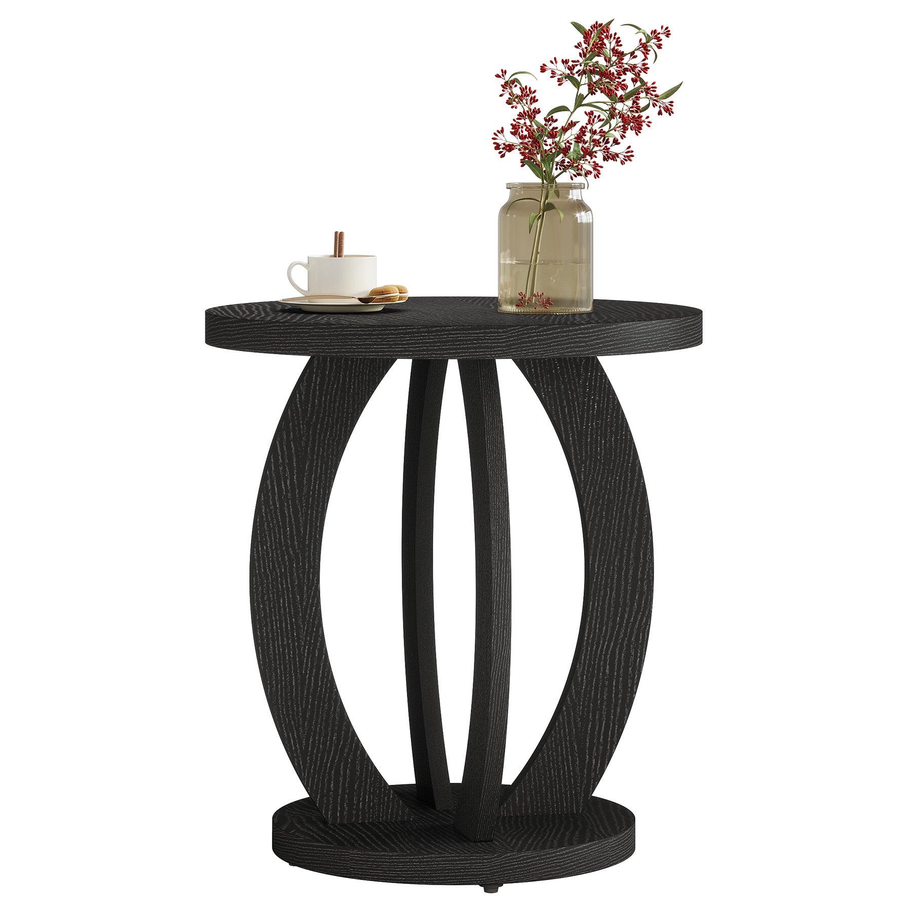 Tribesigns Table d'appoint de style campagnard de 50 cm avec plateau rond et rangement Brun rustique
