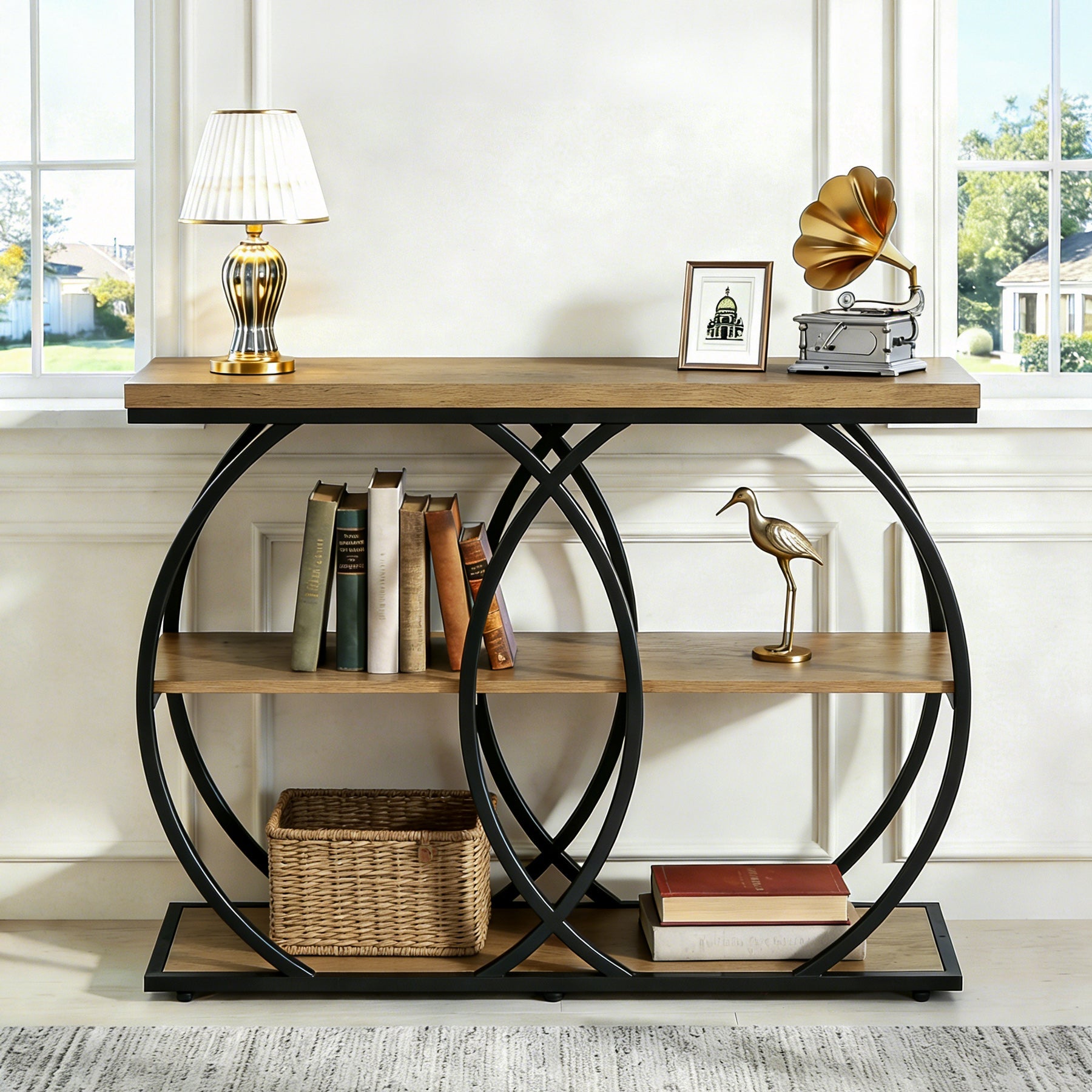 Tribesigns Console industrielle de 105 cm, Table d'appoint à 3 niveaux avec rangement