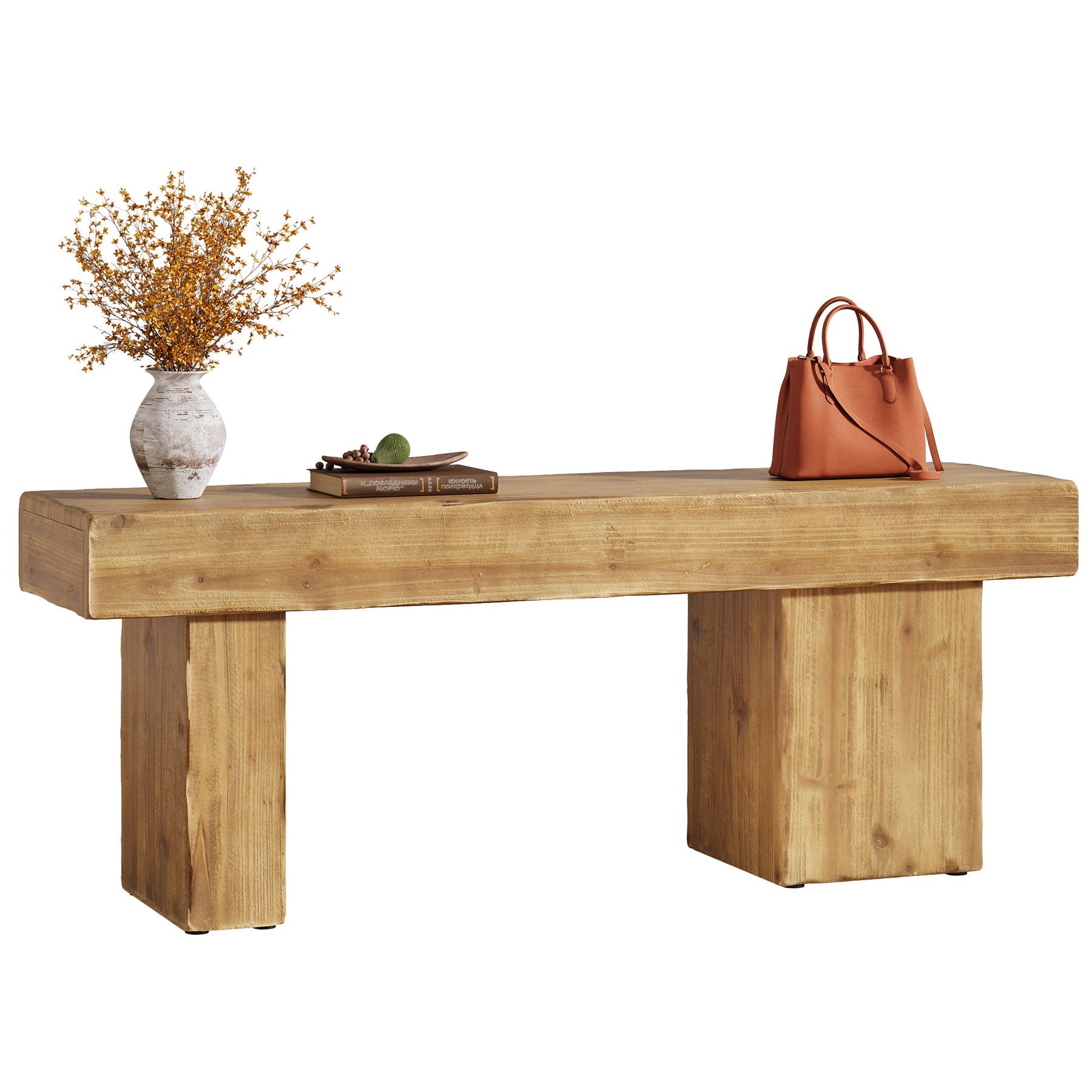 Banc d'entrée en bois massif de 119 cm, Style rustique avec assise épaisse