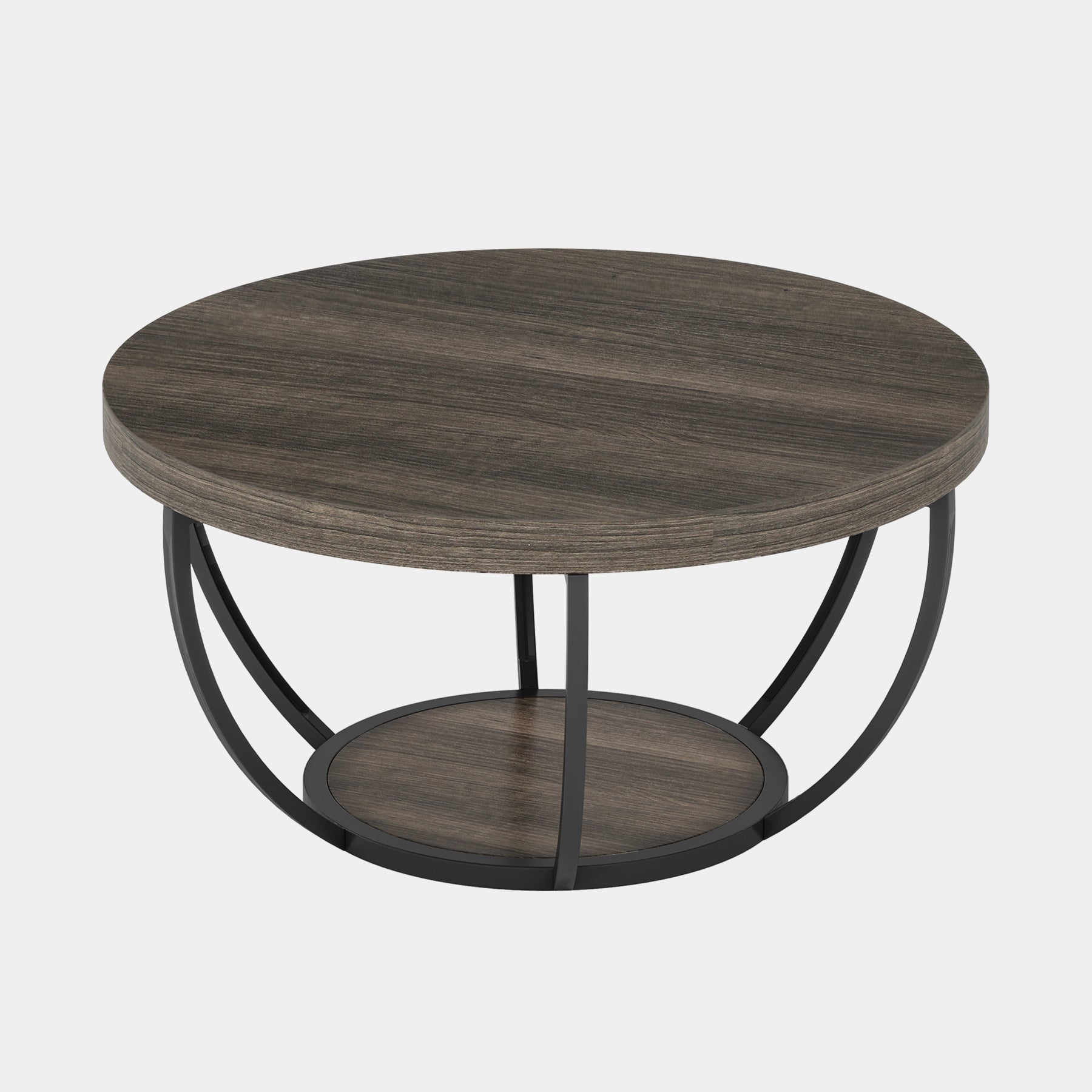 Tribesigns Table basse ronde, Table basse ovale en bois et metal noir
