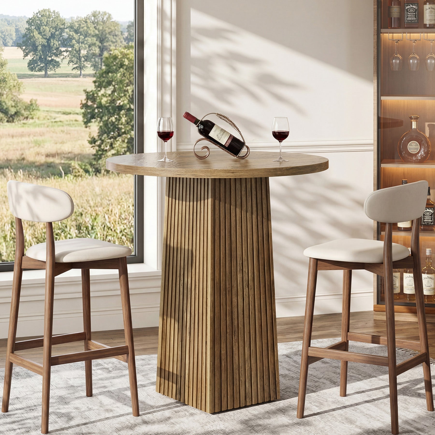 Tribesigns Table de bar ronde, Table de bar en bois pour cuisine (table seule)