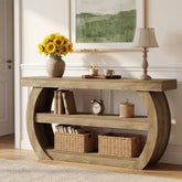 Tribesigns Table console style ferme (160 cm), Table d'entrée en bois à 3 niveaux avec étagère de rangement 3