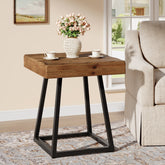 Tribesigns Table d'appoint en bois massif 50 cm, Table de chevet carrée avec piètement en métal 3