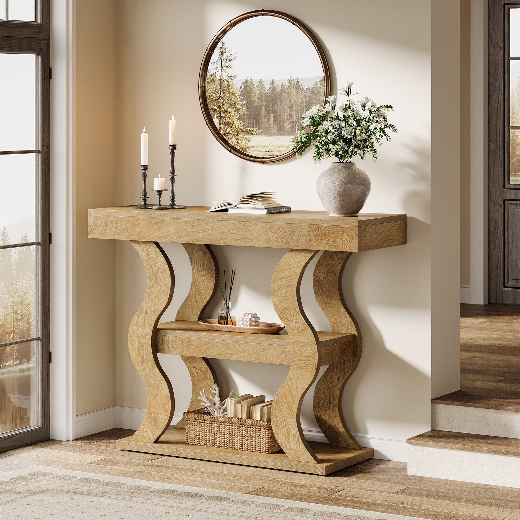 Tribesigns Console étroite 105 cm, Table d'entrée à 3 niveaux avec étagères
