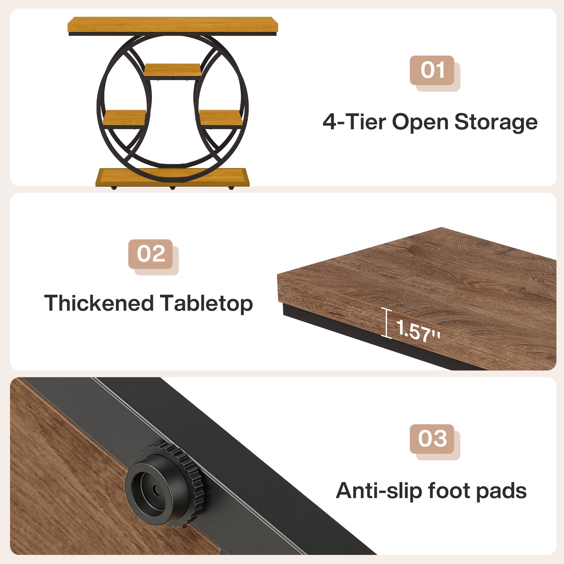 Tribesigns Console de 105 cm, Table d'appoint à 4 niveaux avec cadre rond