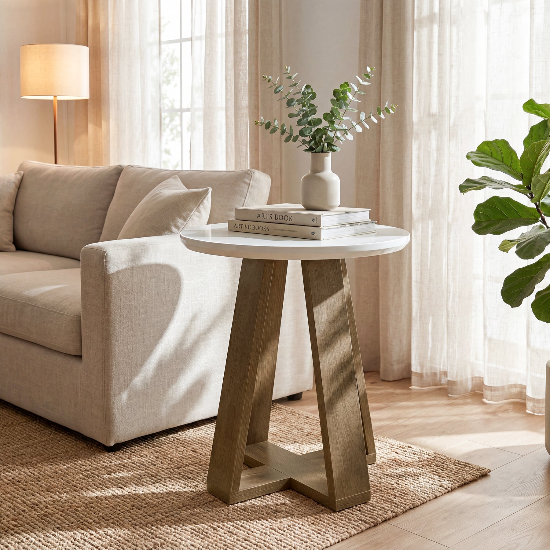 Tribesigns Table d'appoint ronde 50 cm, Table de chevet moderne blanche pour salon et chambre