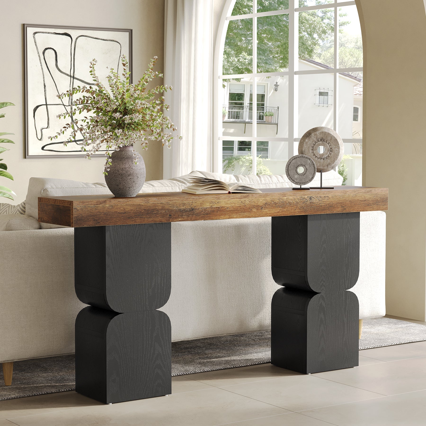 Tribesigns Console de 160 cm, Table d'appoint moderne à placer derrière le canapé avec un design color-block