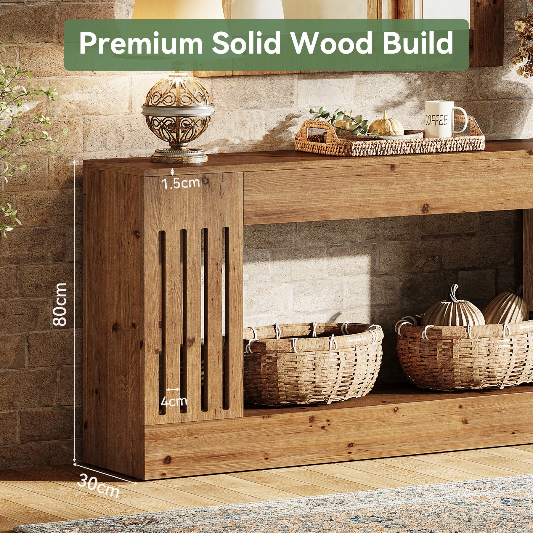 Tribesigns Console en bois massif de 160 cm, Table d'appoint derrière le canapé avec compartiment de rangement