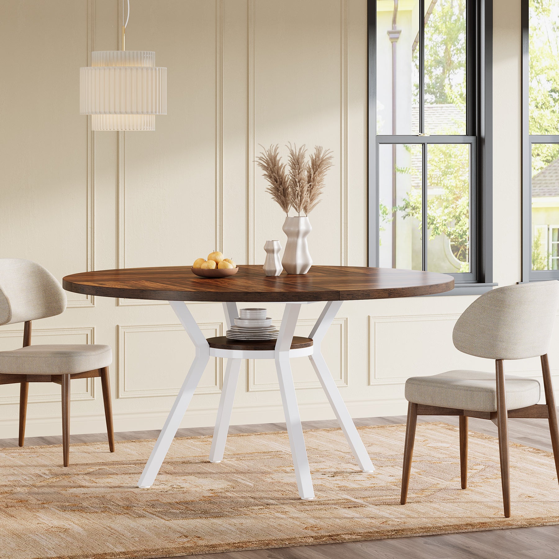 Tribesigns Table à manger ronde, Table de cuisine moderne de 120 cm pour 4 personnes